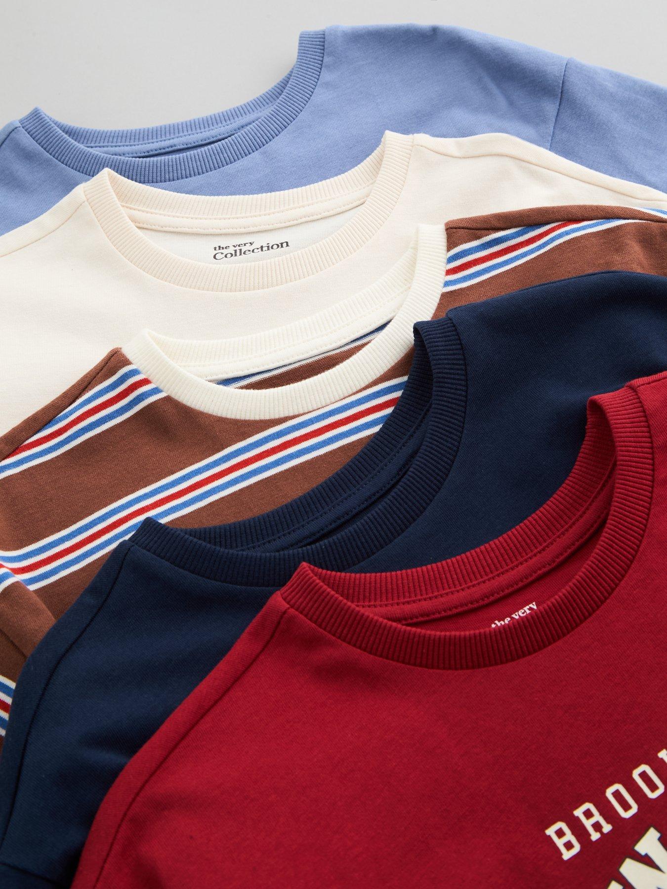 Image 4 of 5 of The Very Collection Boys Cotton Rich 5 Pack Basic T-Shirts - Multi