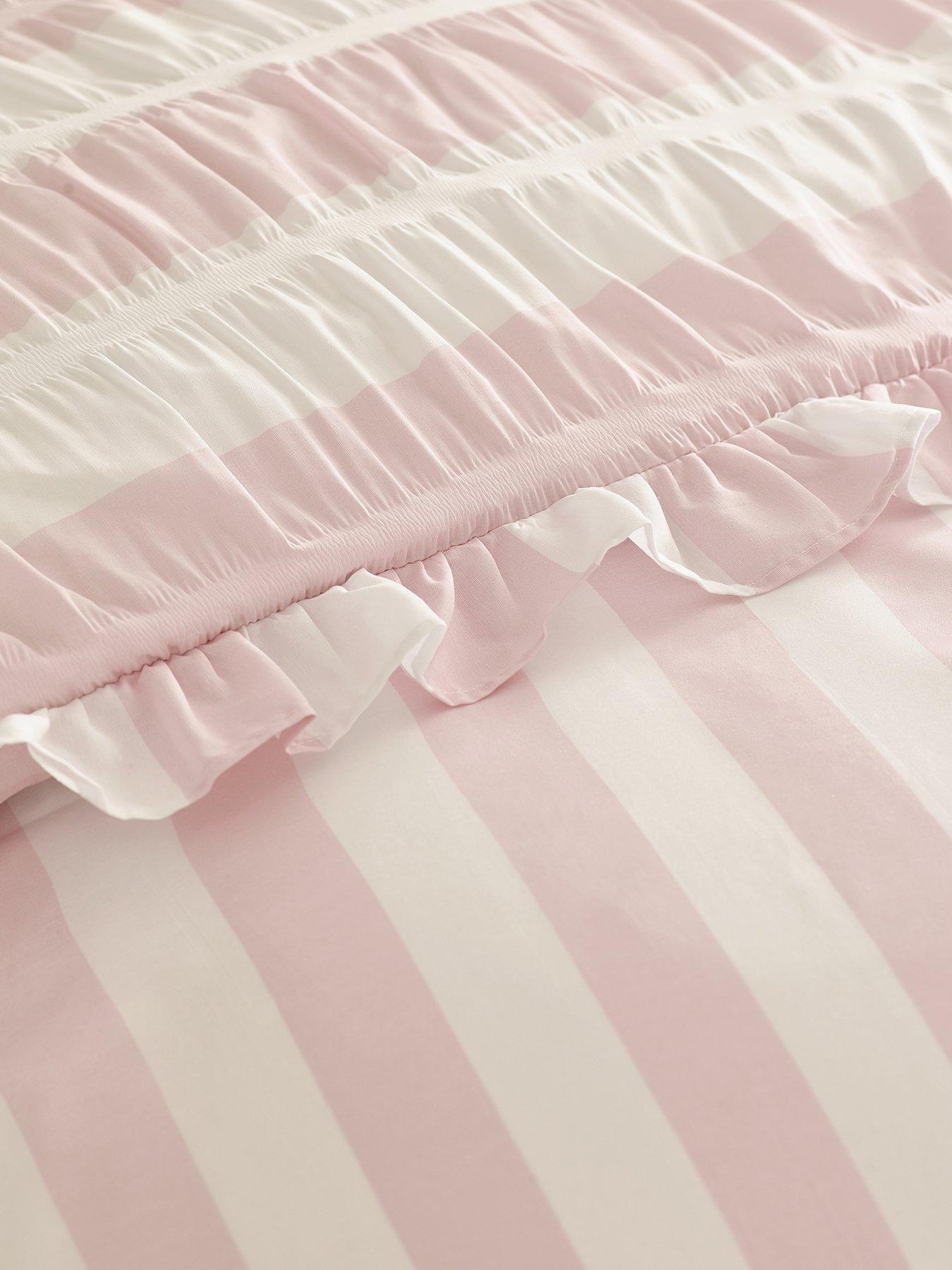 Image 4 of 4 of Catherine Lansfield Seersucker Frill Stripe Duvet Set Pink