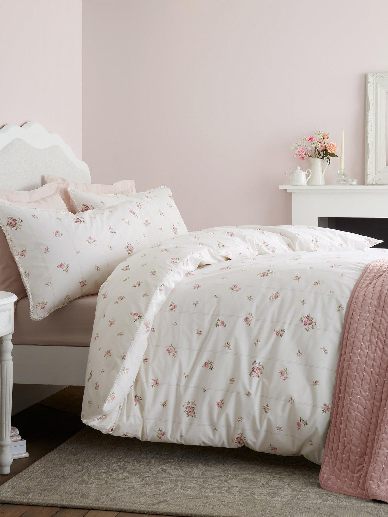 Bianca Vintage Rosebud Lace 100% Cotton Duvet Set Cream