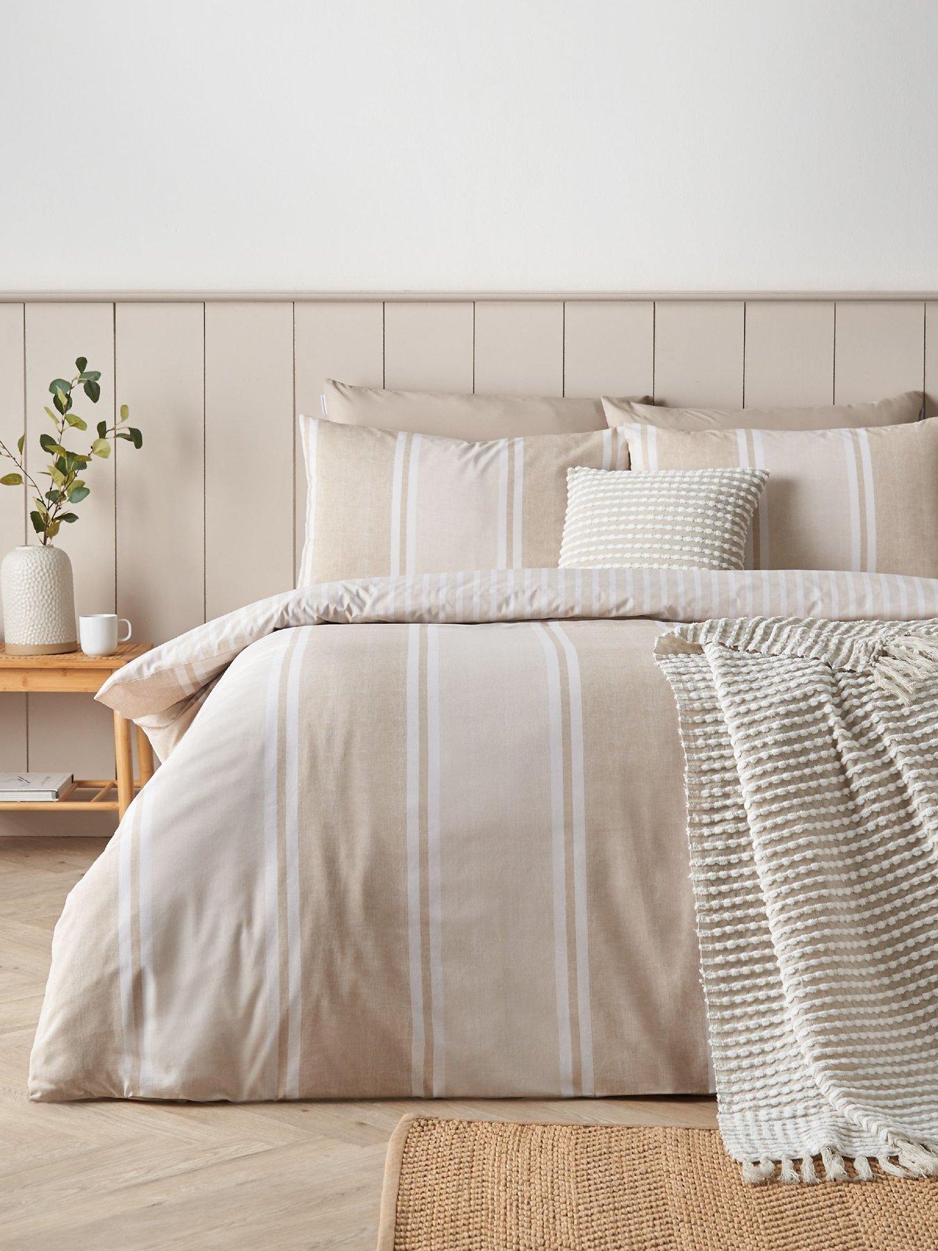 Catherine Lansfield Banded Stripe Duvet Set Natural