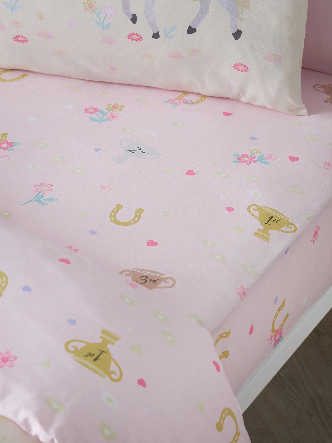 Catherine Lansfield Unisex Pink 'Happy Horses' Fitted Sheet In | Size: Junior - Image 10