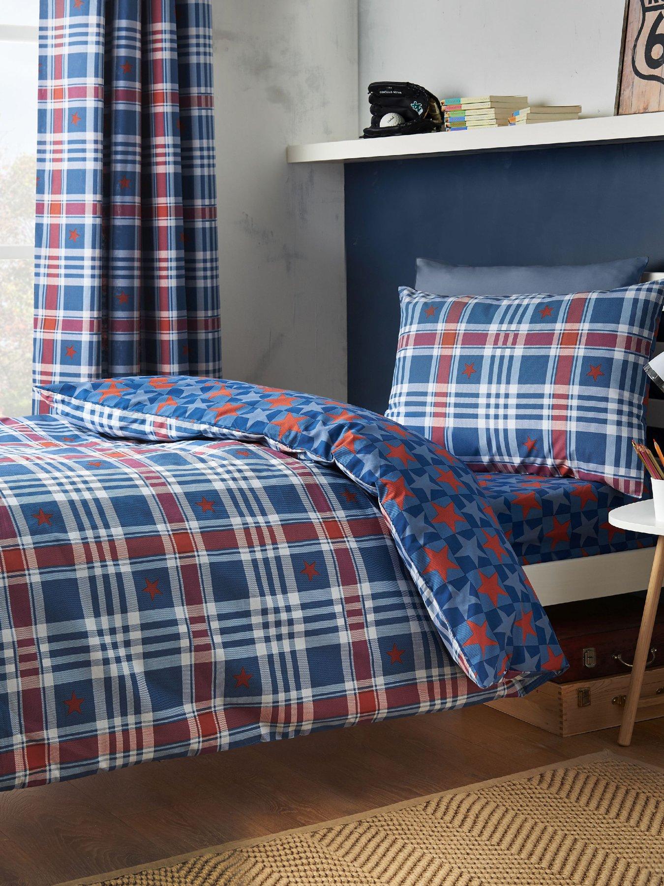 Catherine Lansfield Stars And Check Duvet Set Blue