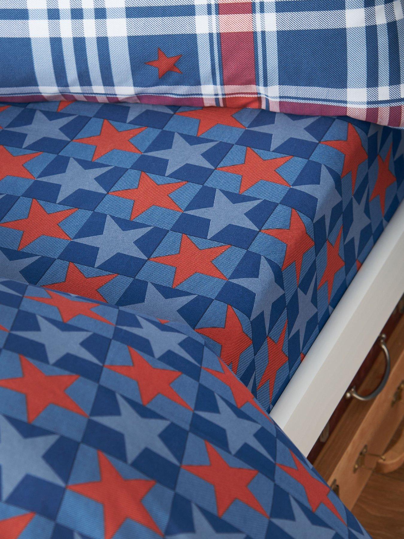 Catherine Lansfield: Stars And Check Fitted Sheet Blue