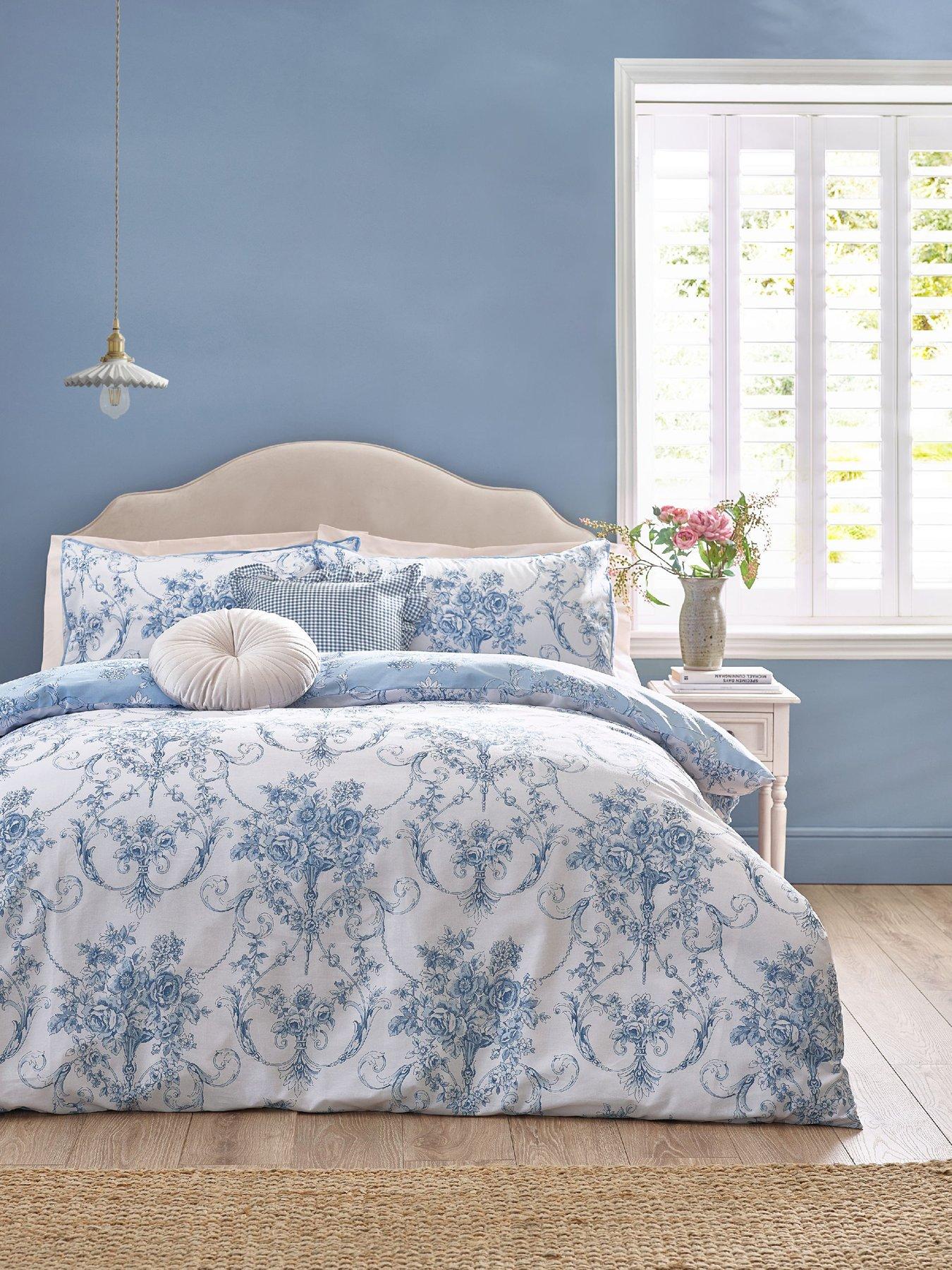 Image 1 of 6 of Catherine Lansfield Antoinette Damask Floral Duvet Set Blue