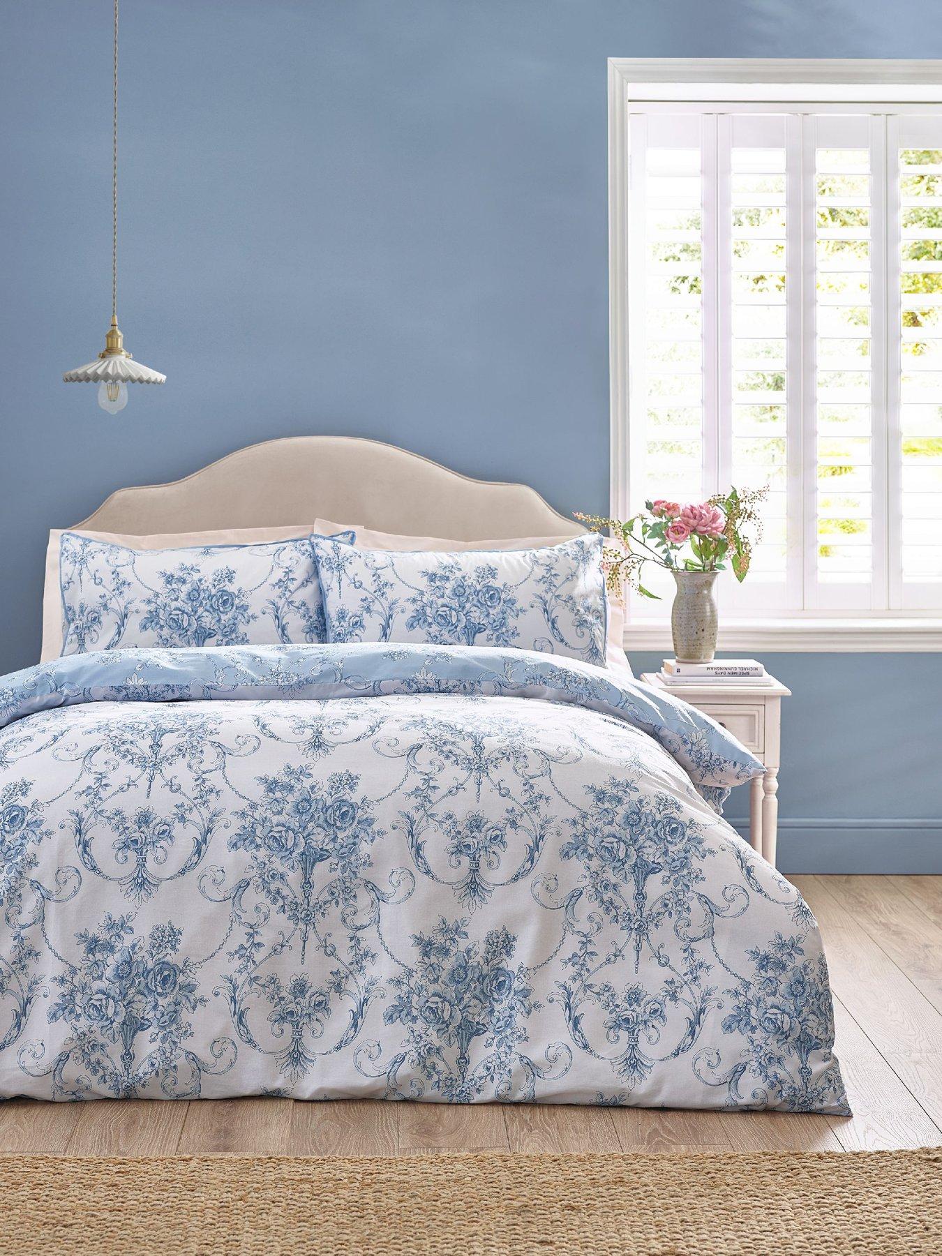 Image 3 of 6 of Catherine Lansfield Antoinette Damask Floral Duvet Set Blue
