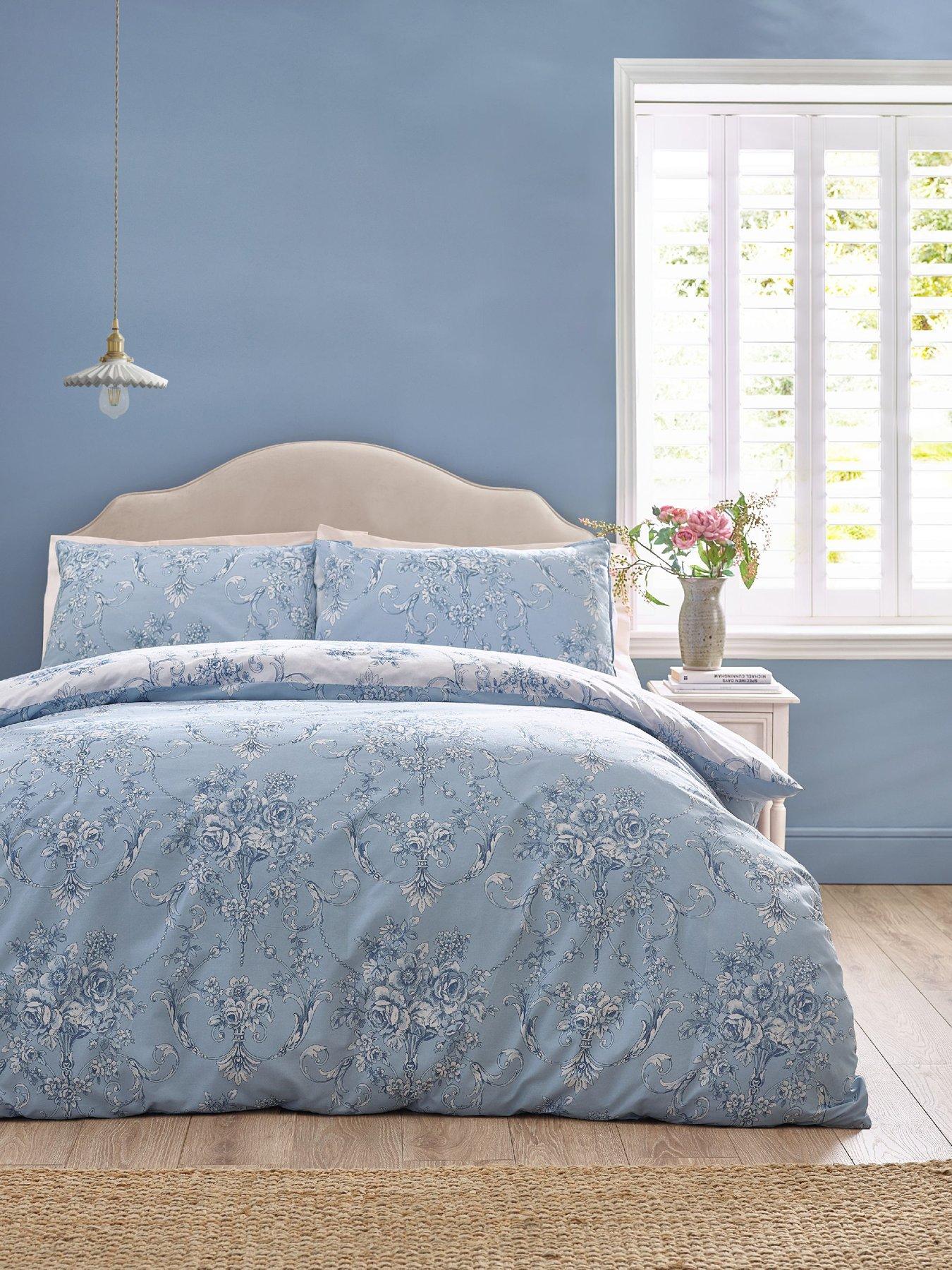 Image 4 of 6 of Catherine Lansfield Antoinette Damask Floral Duvet Set Blue