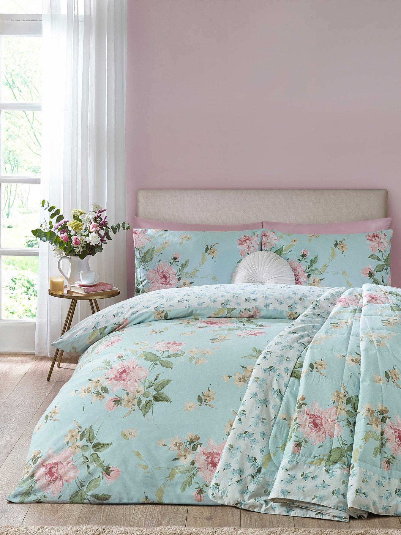 Catherine Lansfield Avebury Floral Duvet Set Duck Egg