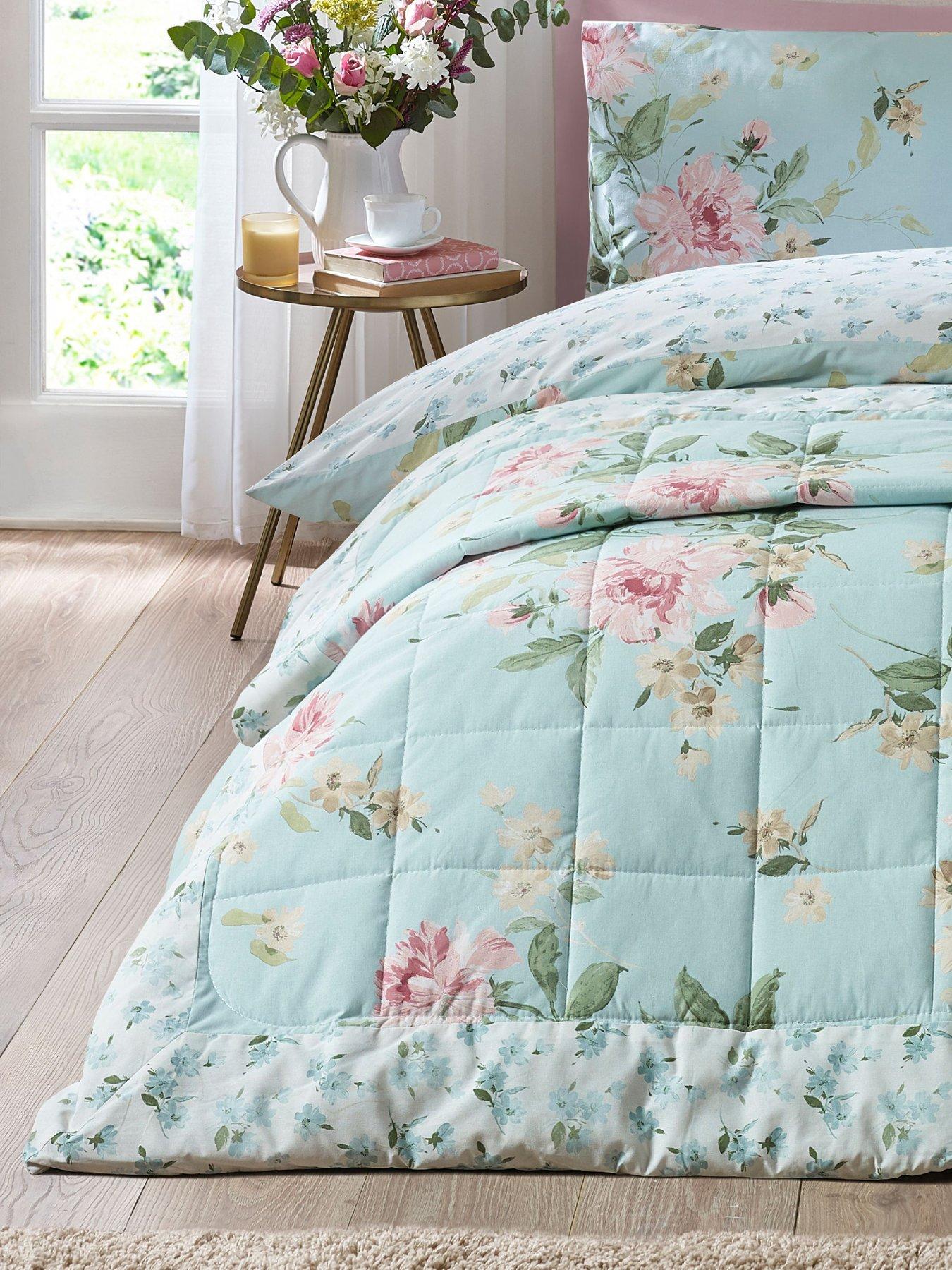 Image 1 of 4 of Catherine Lansfield Avebury Floral Bedspread 220x230 Duck Egg
