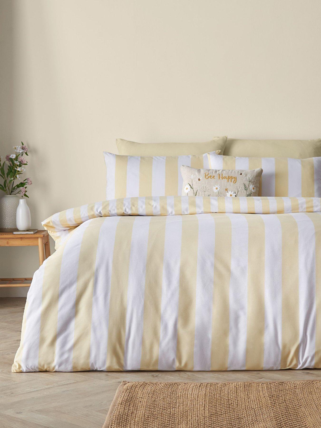 Catherine Lansfield Cove Stripe Duvet Set Yellow