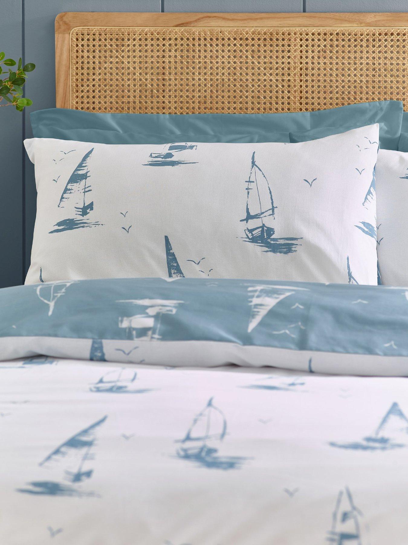 Catherine Lansfield Salcombe Boats Duvet Set Soft Blue
