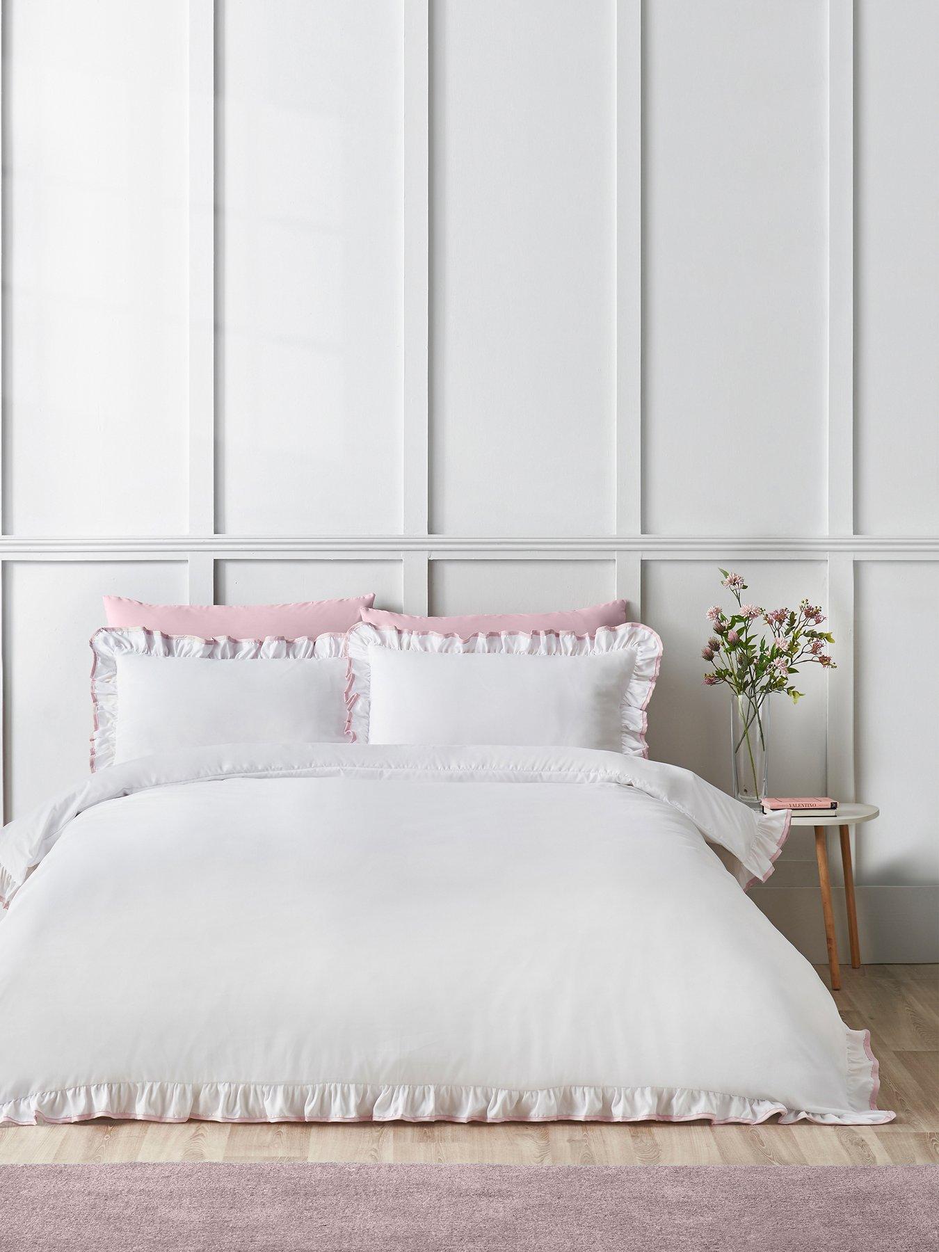 Cat Pink & White Catherine Lansfield So Soft Mono Frill Duvet Set - Image 6