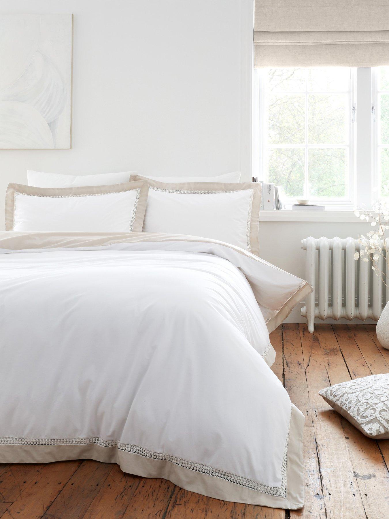 Bianca Oxford Lace Trim 100% Cotton Duvet Cover Set