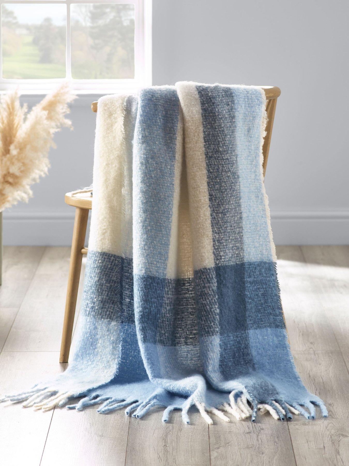 B&Q -  Faux Mohair Check 130X170Cm Blanket Throw Blue - Image 11