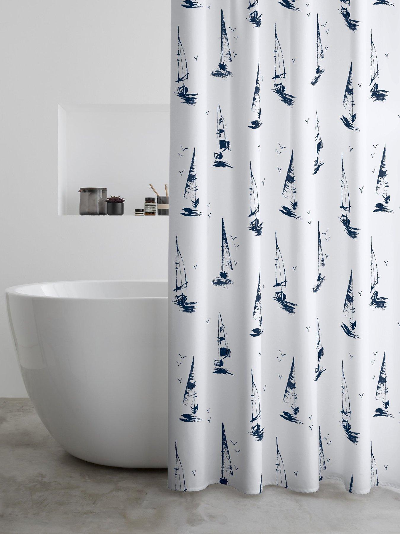 Catherine Lansfield Salcombe Boats Shower Curtain White