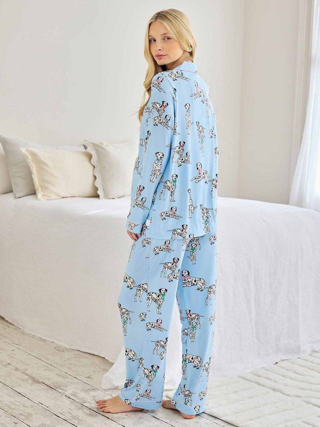 Image 2 of 5 of CHELSEA PEERS Maternity Dalmation Dogs Print Long Pyjama Set - Blue