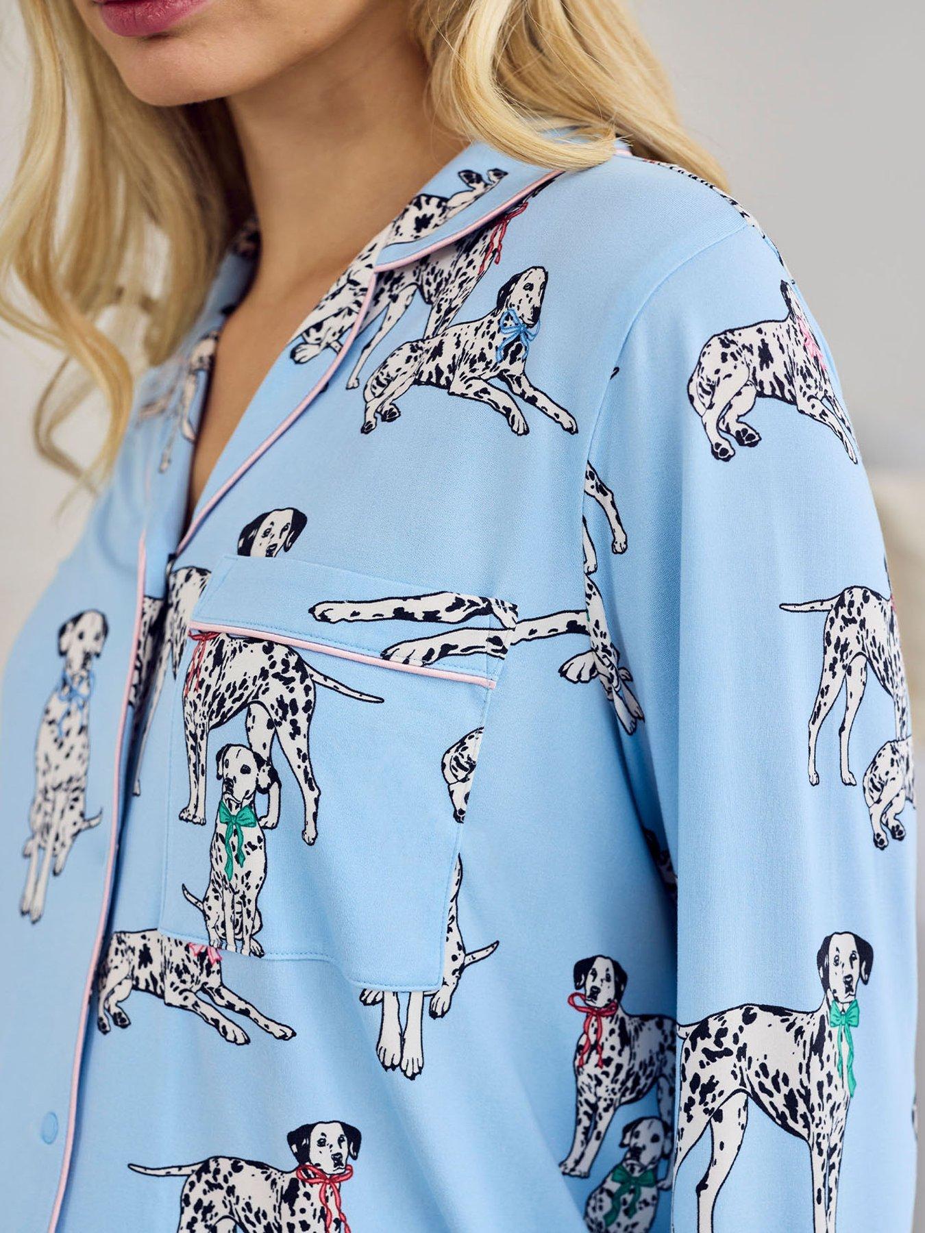Image 3 of 5 of CHELSEA PEERS Maternity Dalmation Dogs Print Long Pyjama Set - Blue