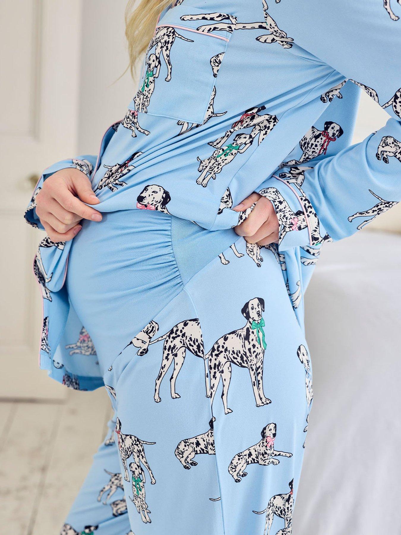 Image 5 of 5 of CHELSEA PEERS Maternity Dalmation Dogs Print Long Pyjama Set - Blue