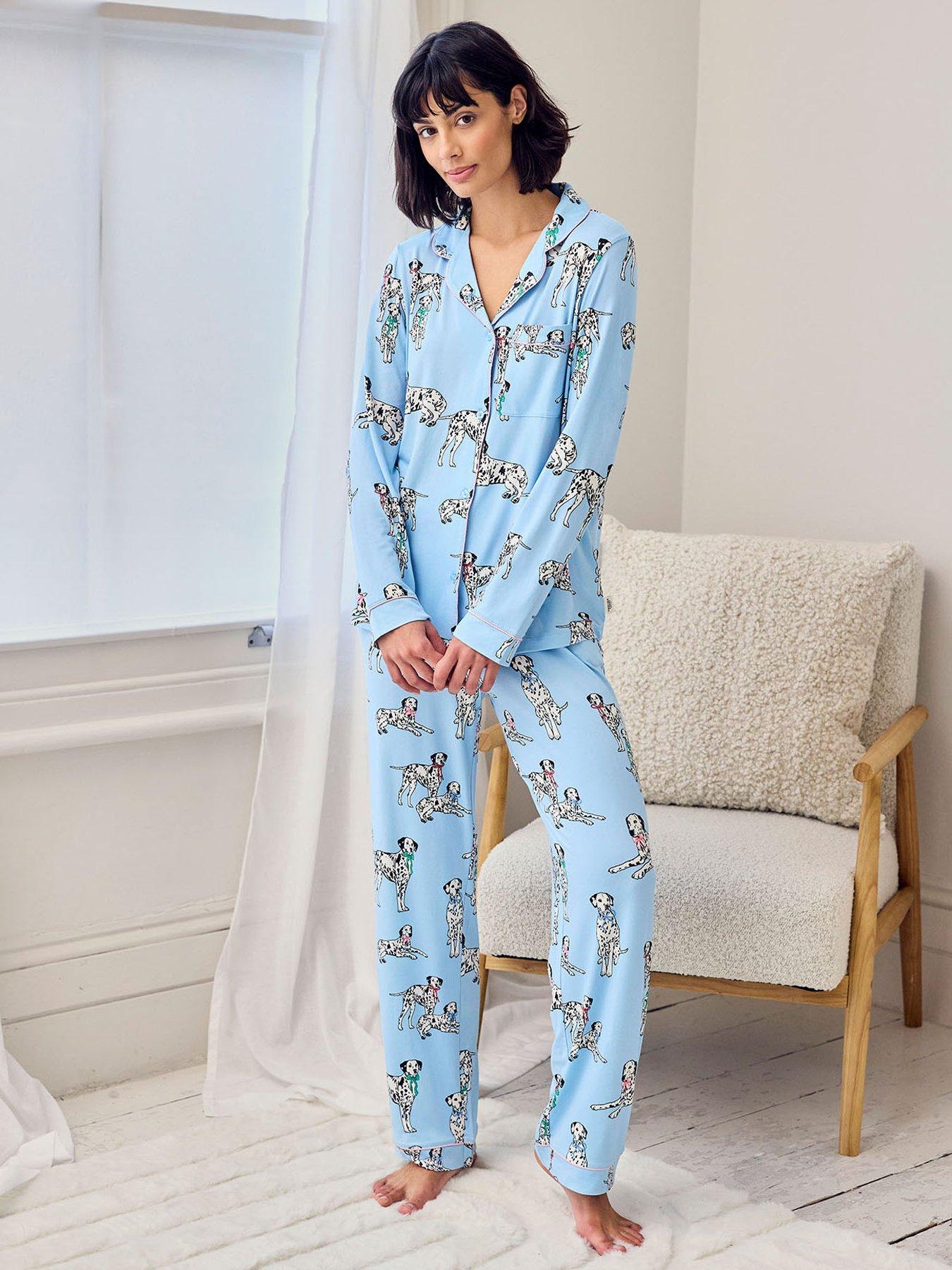 CHELSEA PEERS Dalmation Dogs Print Long Pyjama Set, Blue, Size 6, Women