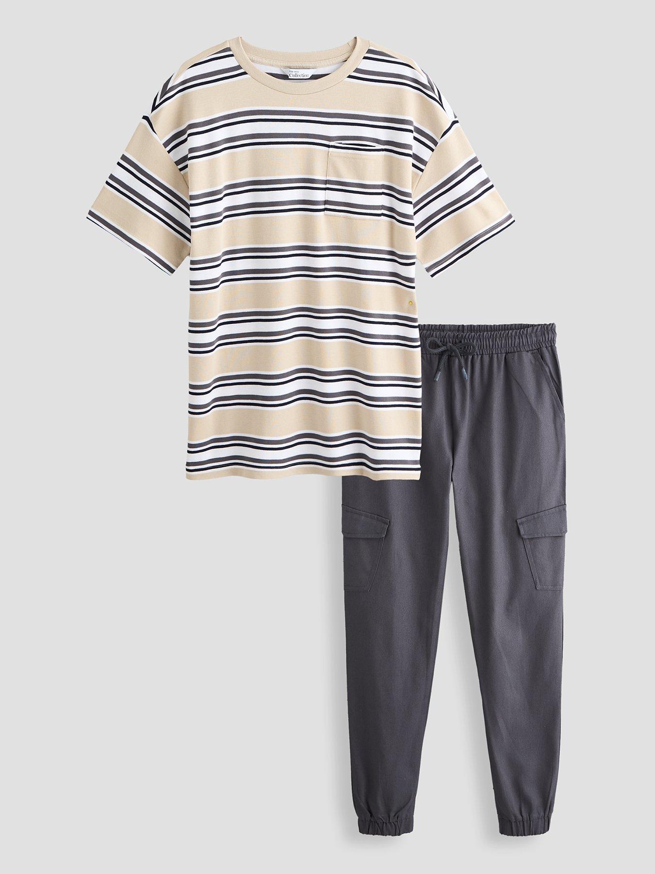 The Very Collection Boys Stripe T-shirt And Twill Trouser Basic Outfit Set - Multi
