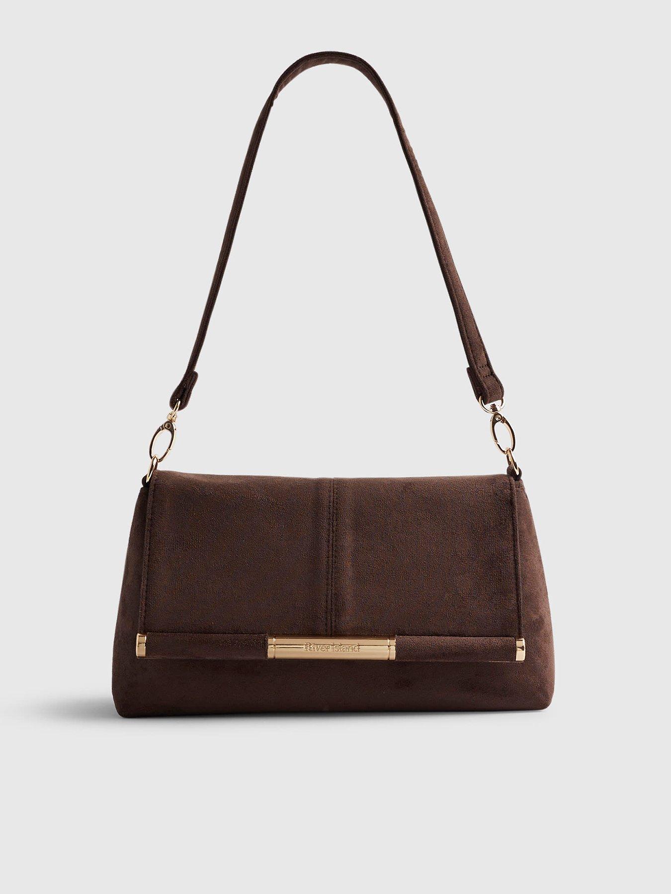 Image 2 of 6 of River Island Suedette Bar Front Clutch Bag - Brown