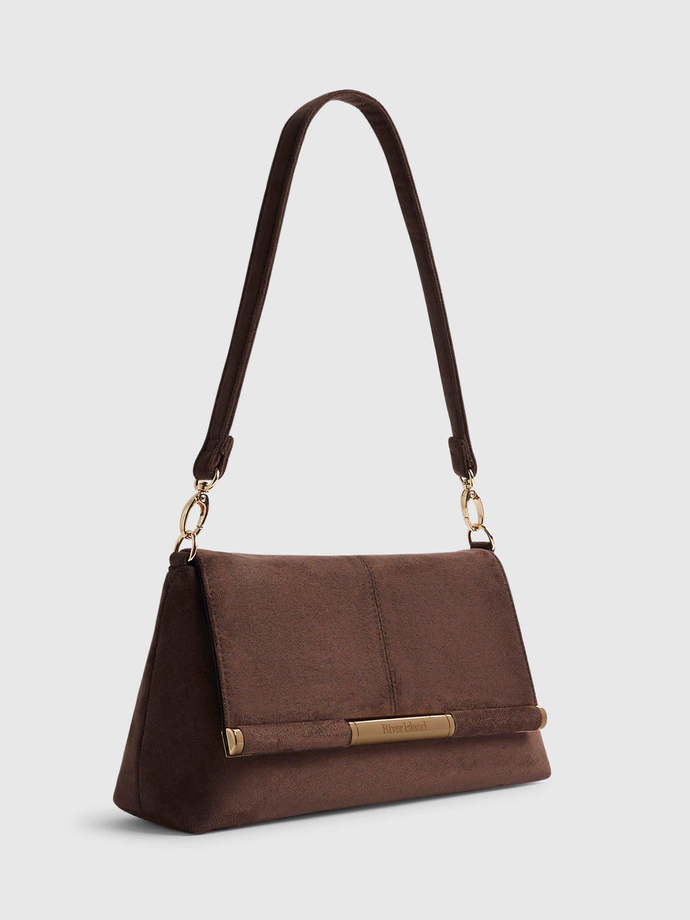 Image 3 of 6 of River Island Suedette Bar Front Clutch Bag - Brown
