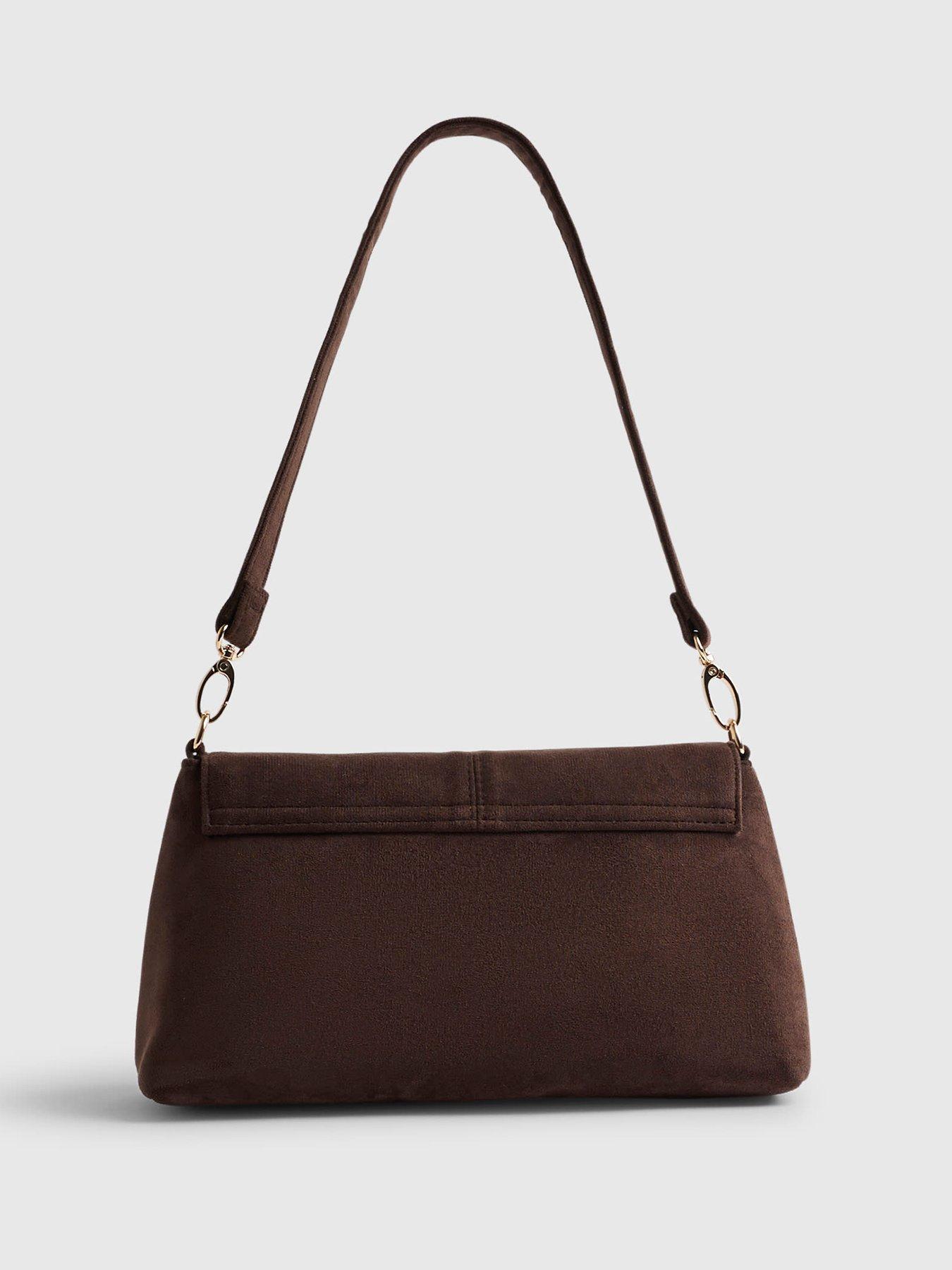 Image 4 of 6 of River Island Suedette Bar Front Clutch Bag - Brown