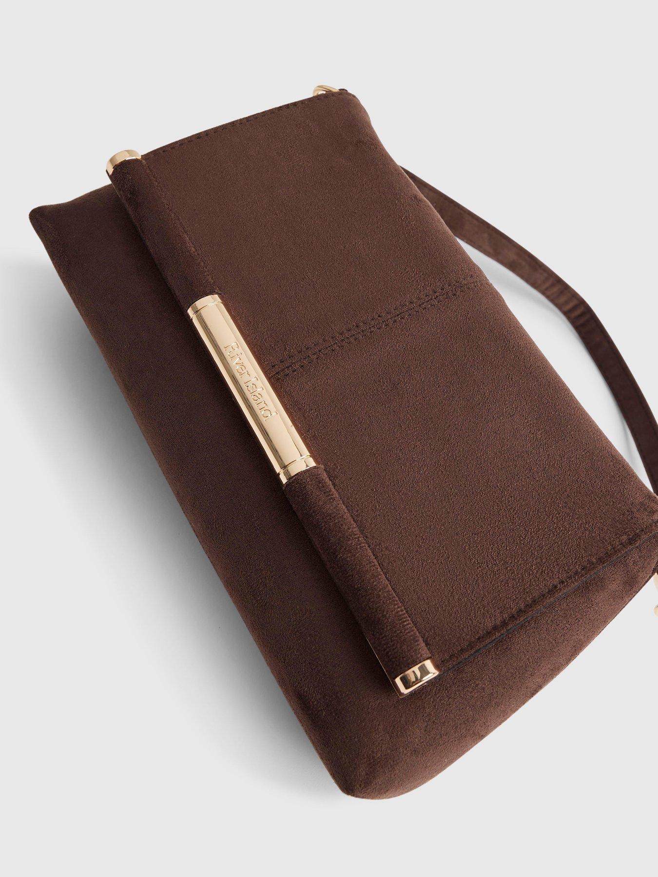 Image 5 of 6 of River Island Suedette Bar Front Clutch Bag - Brown