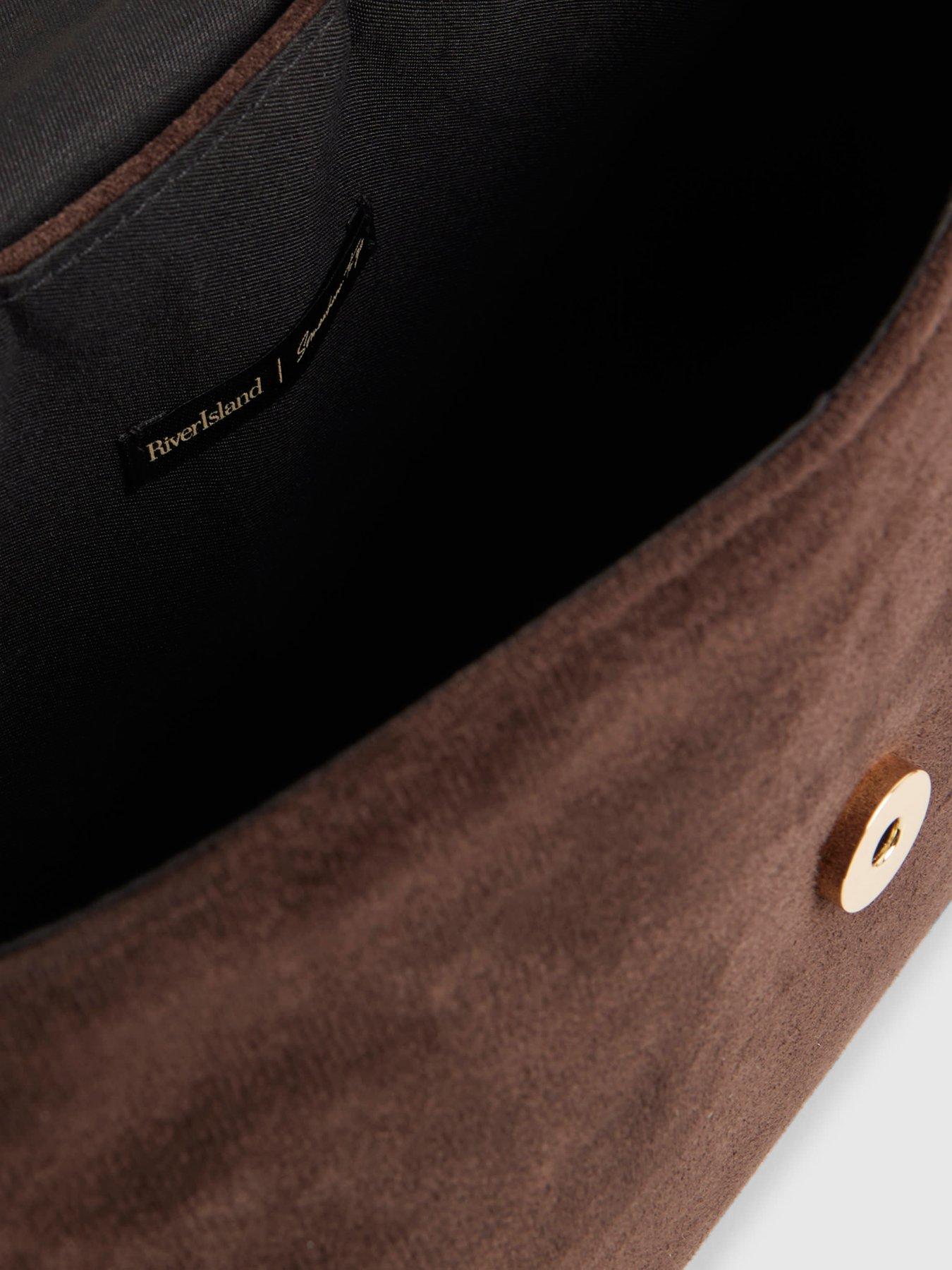 Image 6 of 6 of River Island Suedette Bar Front Clutch Bag - Brown