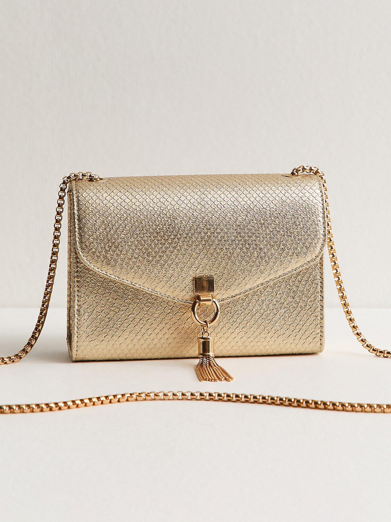 New Look Gold Faux Leather Snake Embossed Tassel Crossbody Bag