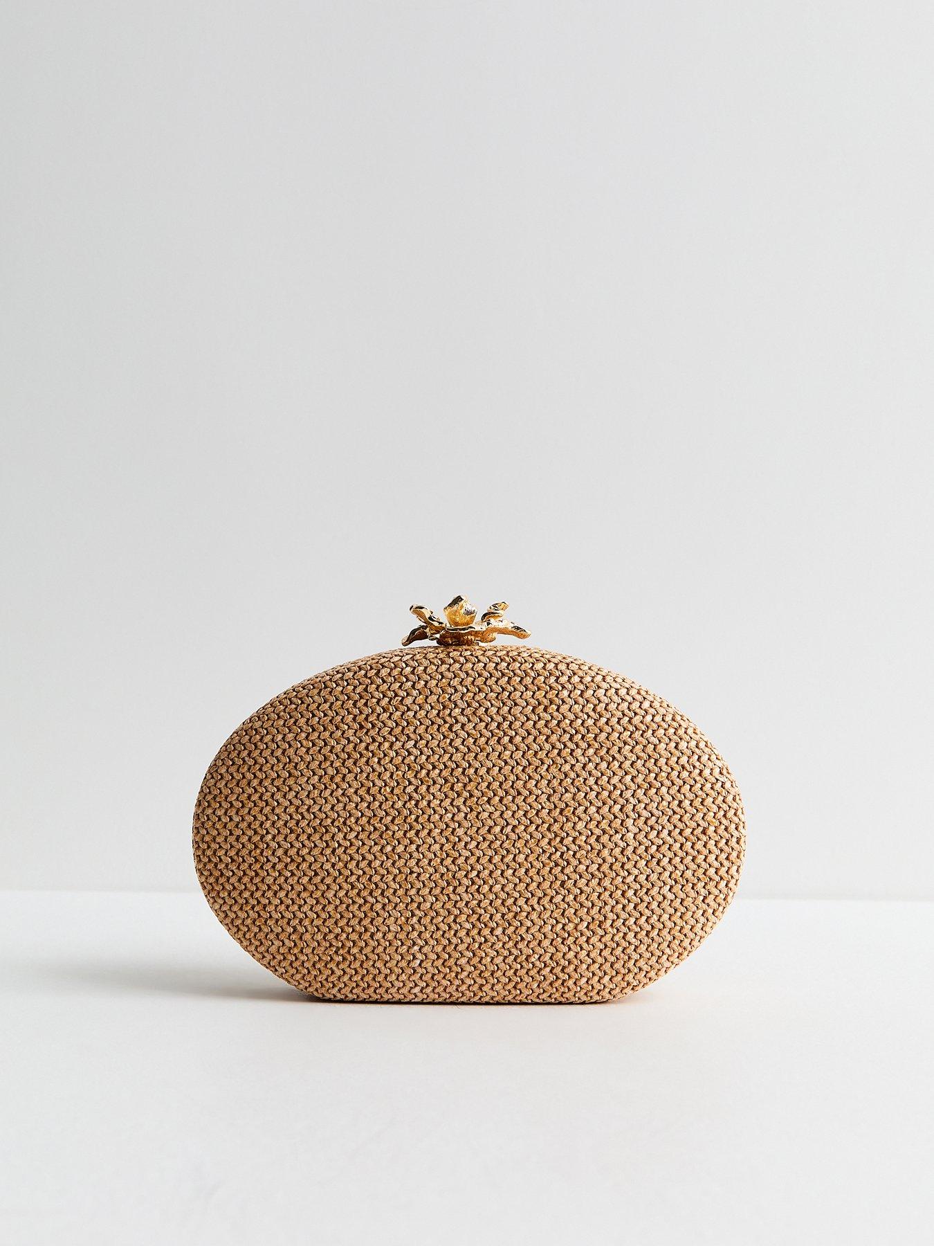 Image 3 of 4 of New Look Stone Raffia Look Flower Clasp Box Clutch