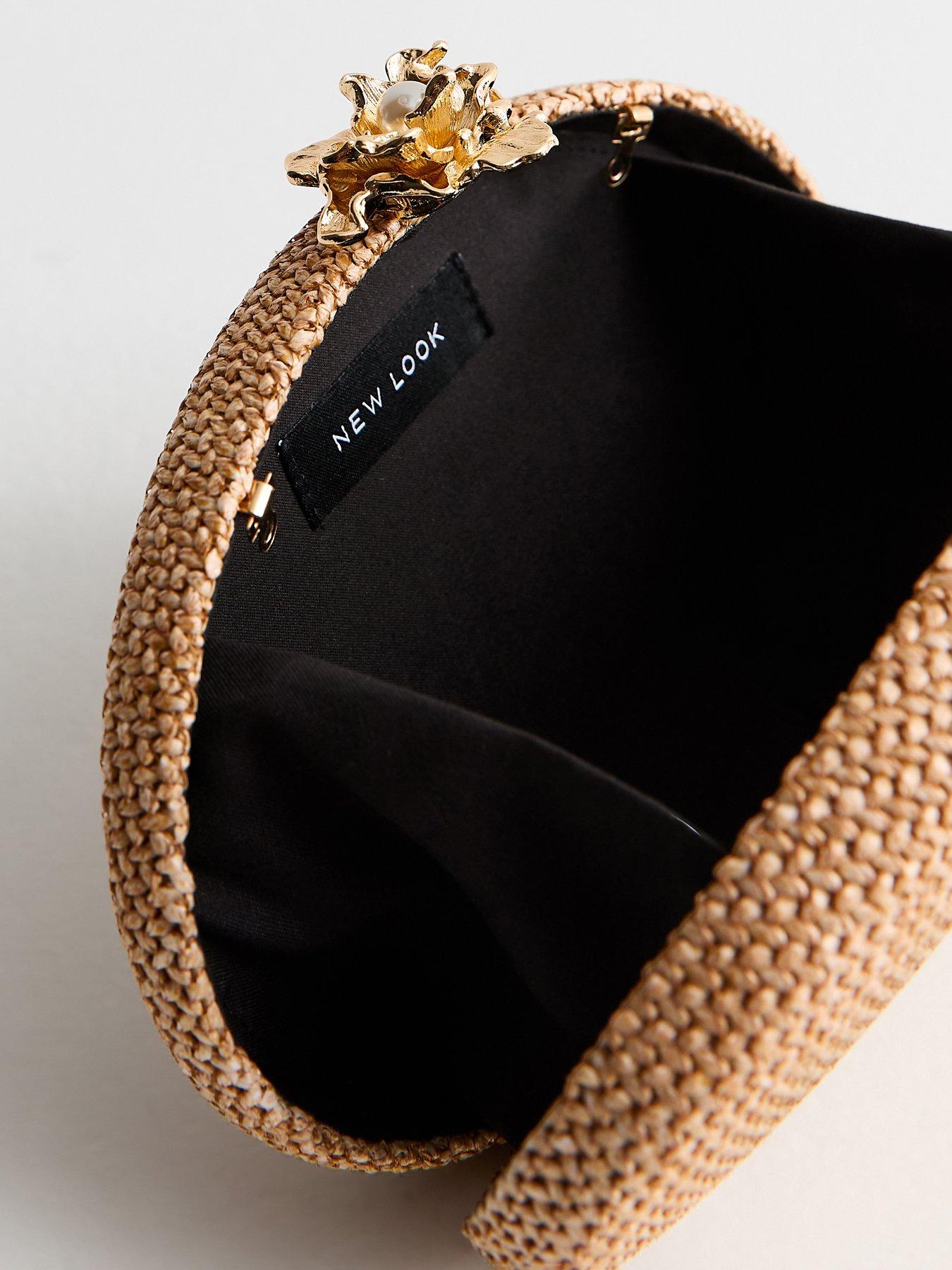 Image 4 of 4 of New Look Stone Raffia Look Flower Clasp Box Clutch
