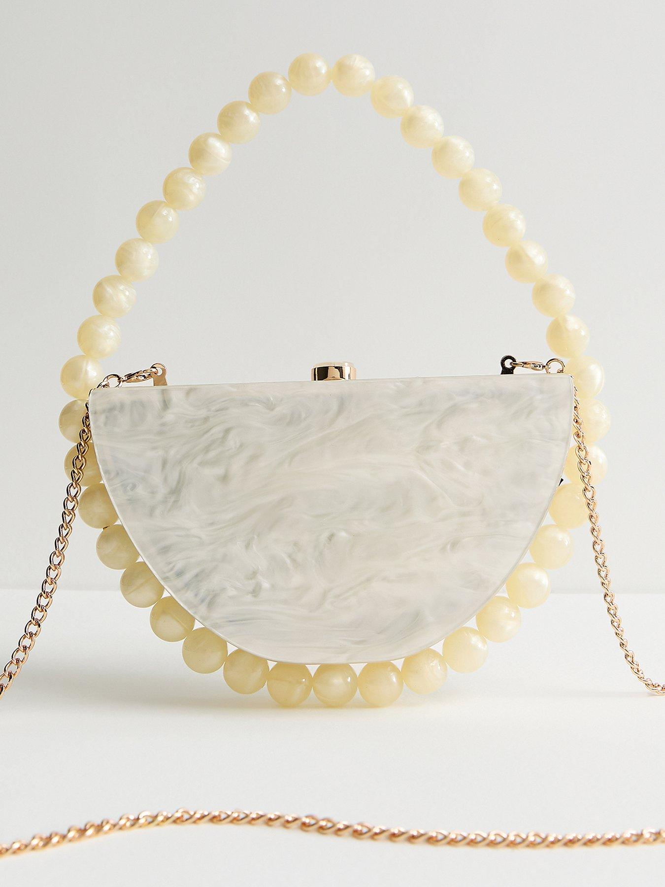New Look Pearl Effect Box Clutch Bag - Cream