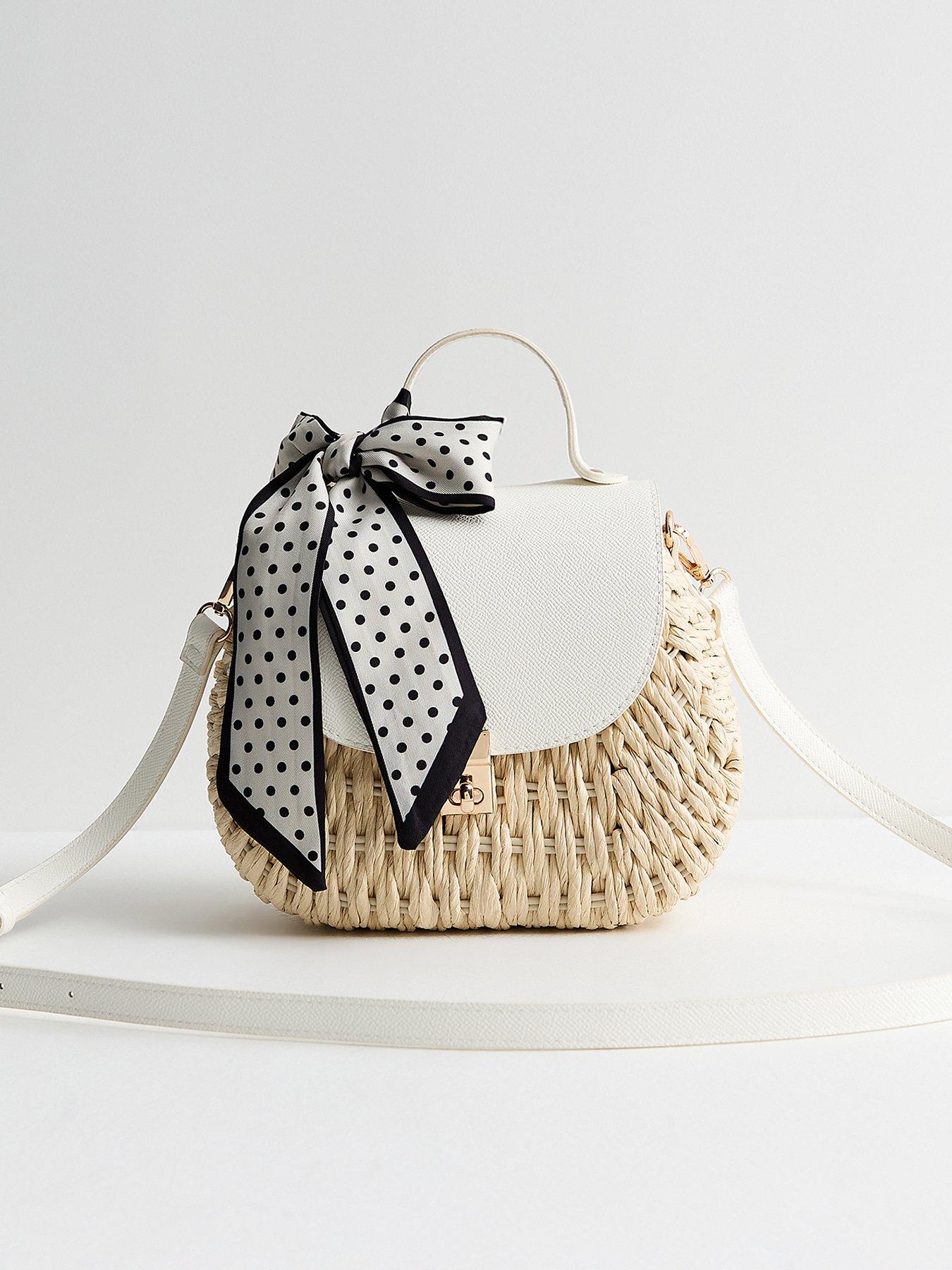 New Look Stone Woven Wicker Crossbody Bag With Scarf - Stone