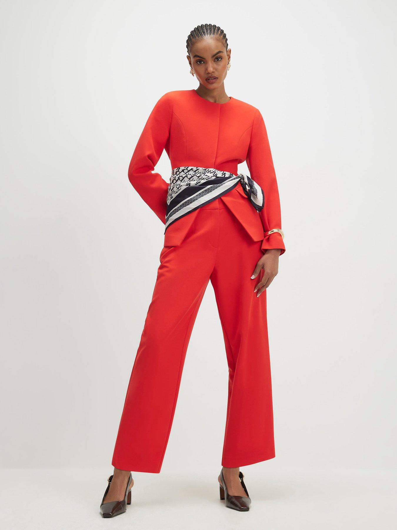 River Island: Slim Straight Leg Trousers - Red
