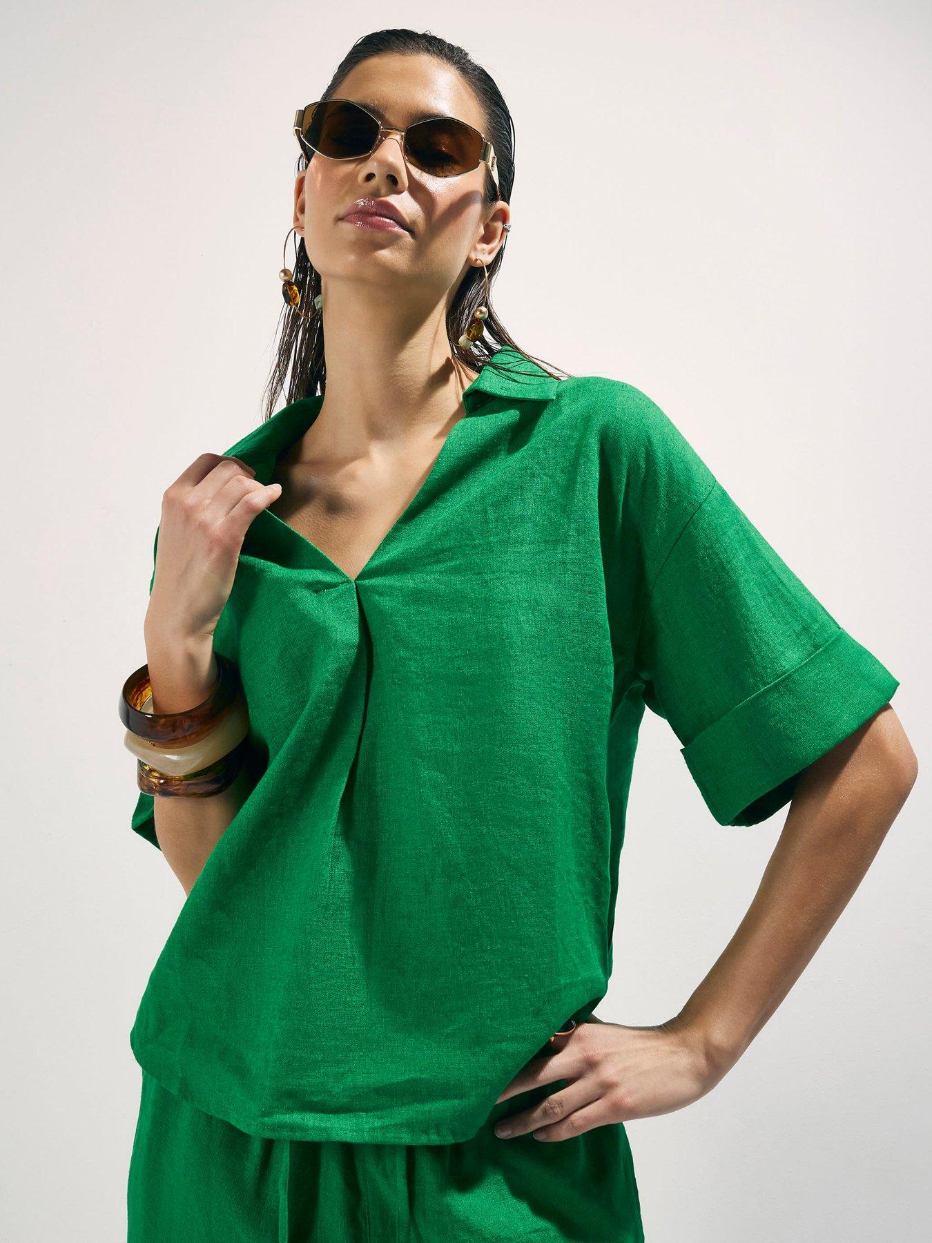 River Island Linen Blend Short Sleeve Shirt - Green