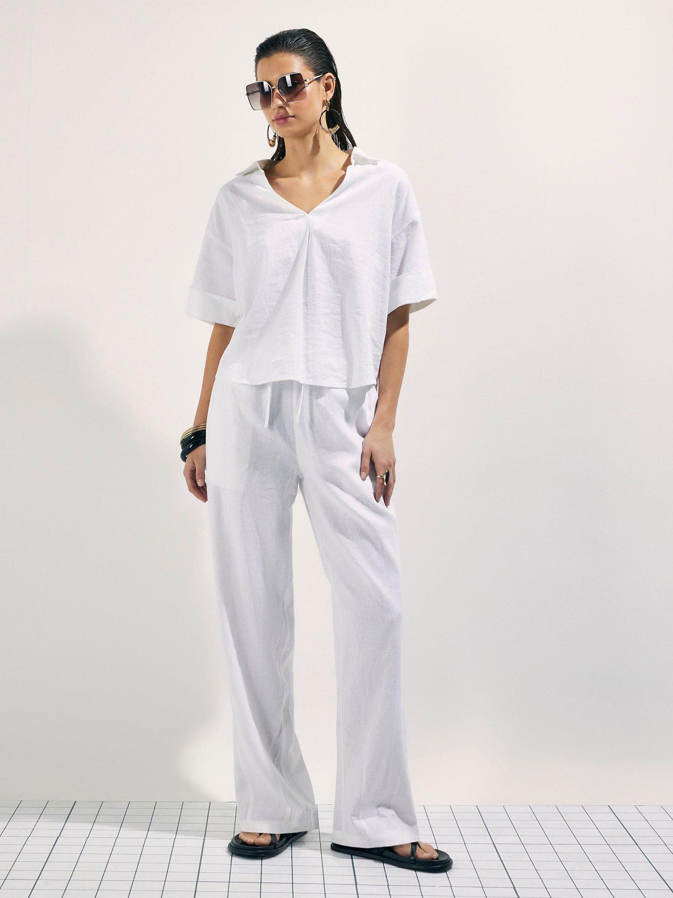 River Island Epp Linen Tapered Trousers - White