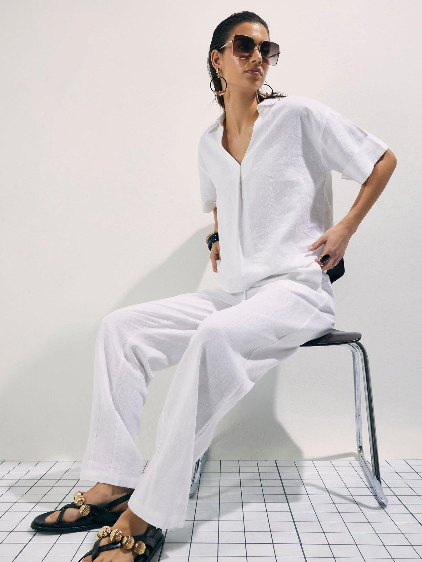 River Island White Linen Tapered Trousers Co-ord