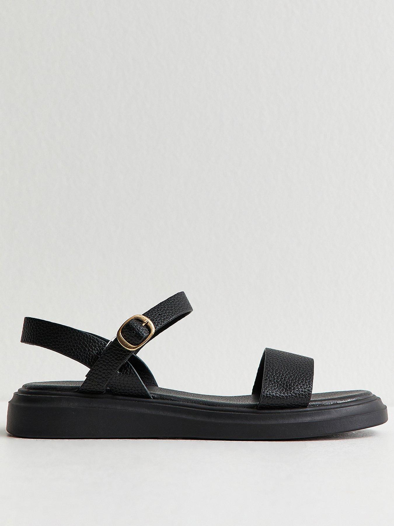 Image 2 of 5 of New Look Wide Fit&nbsp;Faux Leather Flat Buckled Sandals - Black