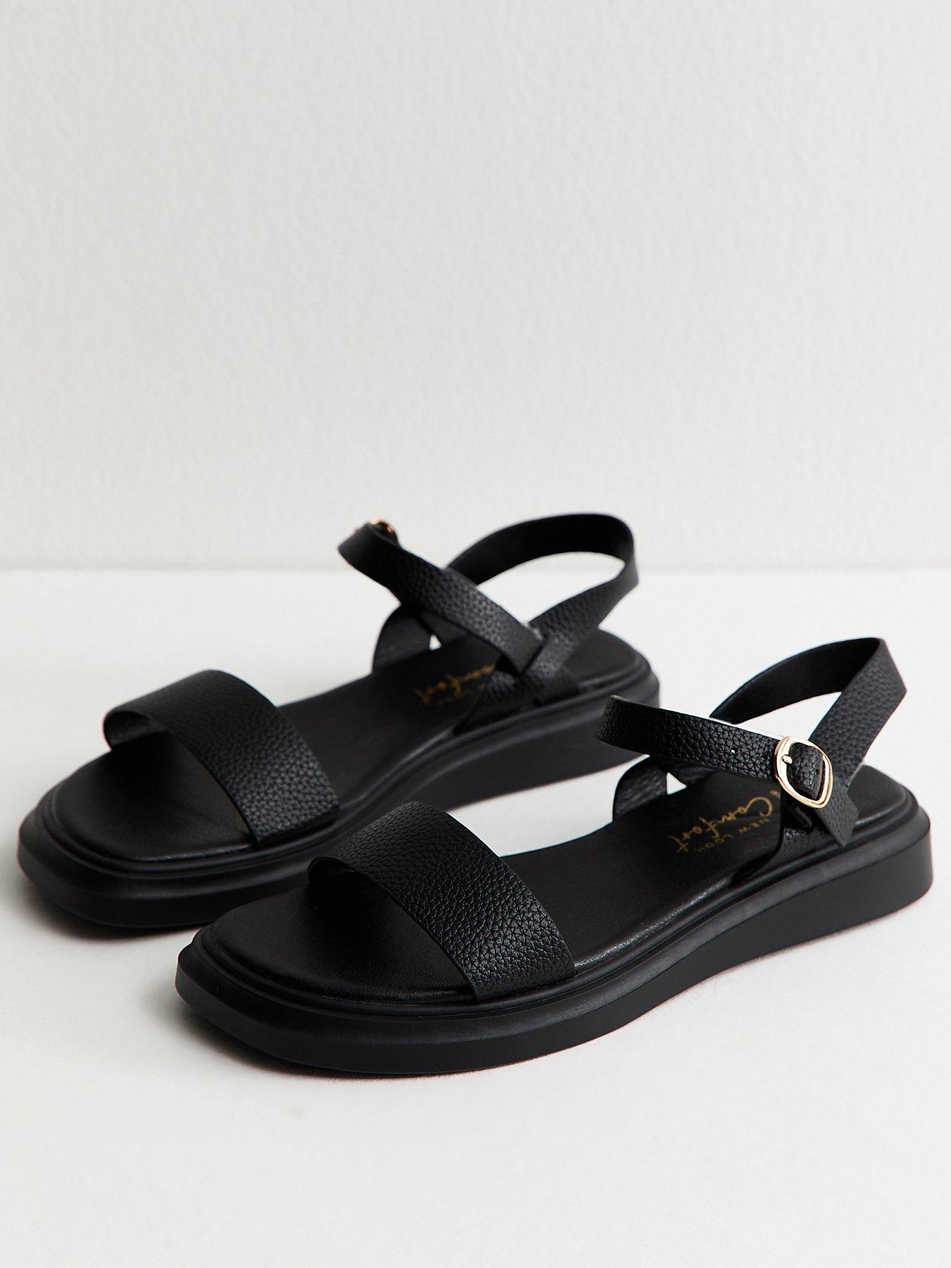 Image 3 of 5 of New Look Wide Fit&nbsp;Faux Leather Flat Buckled Sandals - Black