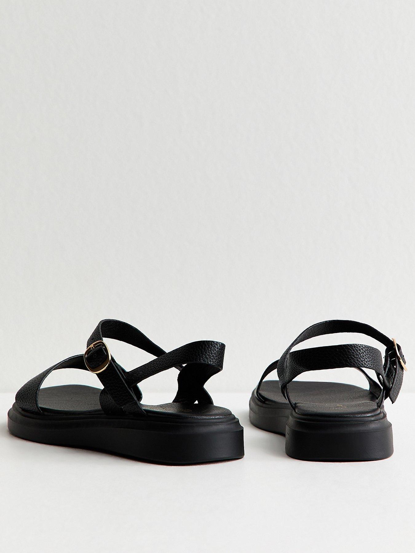 Image 4 of 5 of New Look Wide Fit&nbsp;Faux Leather Flat Buckled Sandals - Black