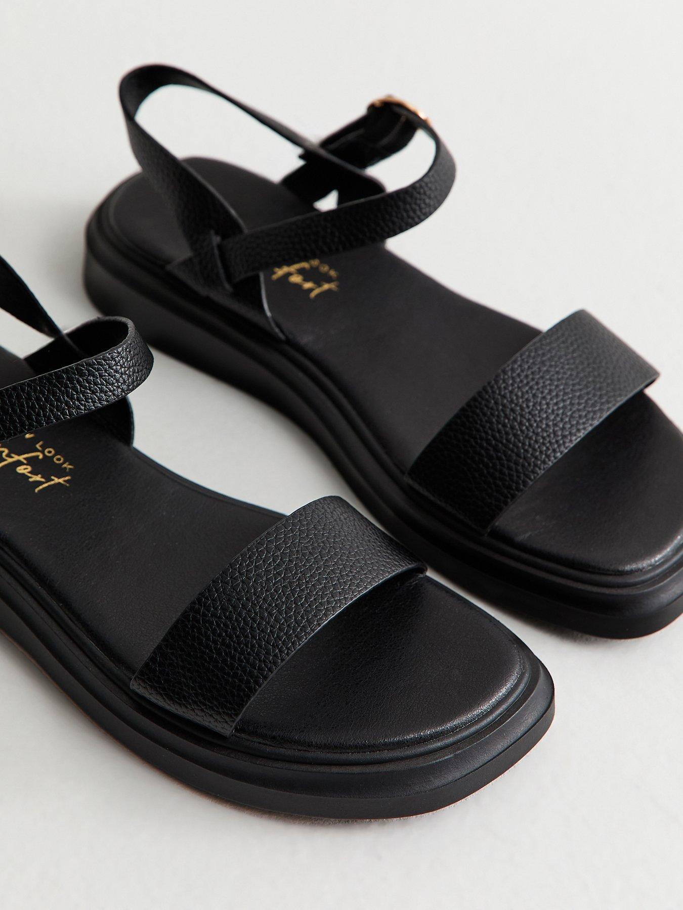 Image 5 of 5 of New Look Wide Fit&nbsp;Faux Leather Flat Buckled Sandals - Black