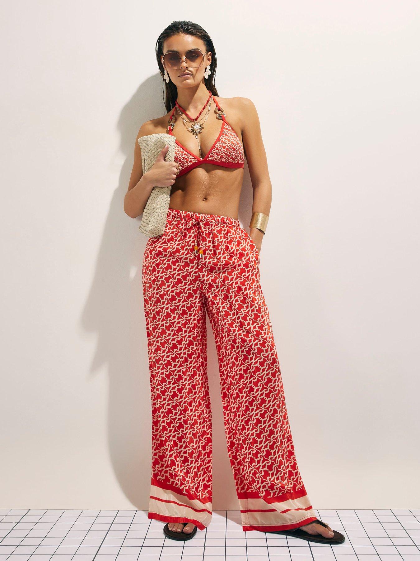 Image 1 of 4 of River Island Monogram Trousers - Orange