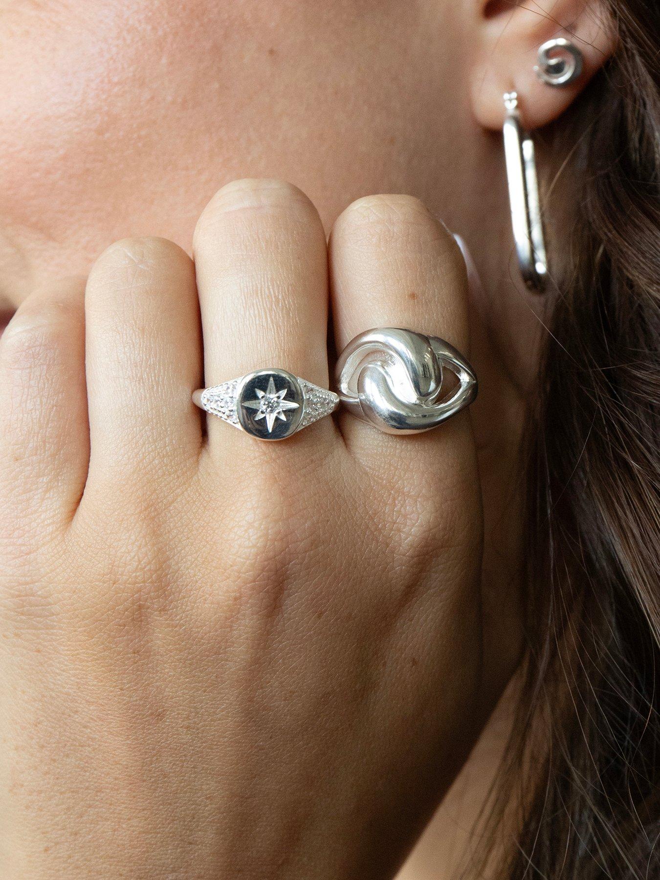 Image 2 of 5 of Seol + Gold Sterling Silver CZ Star Signet Ring