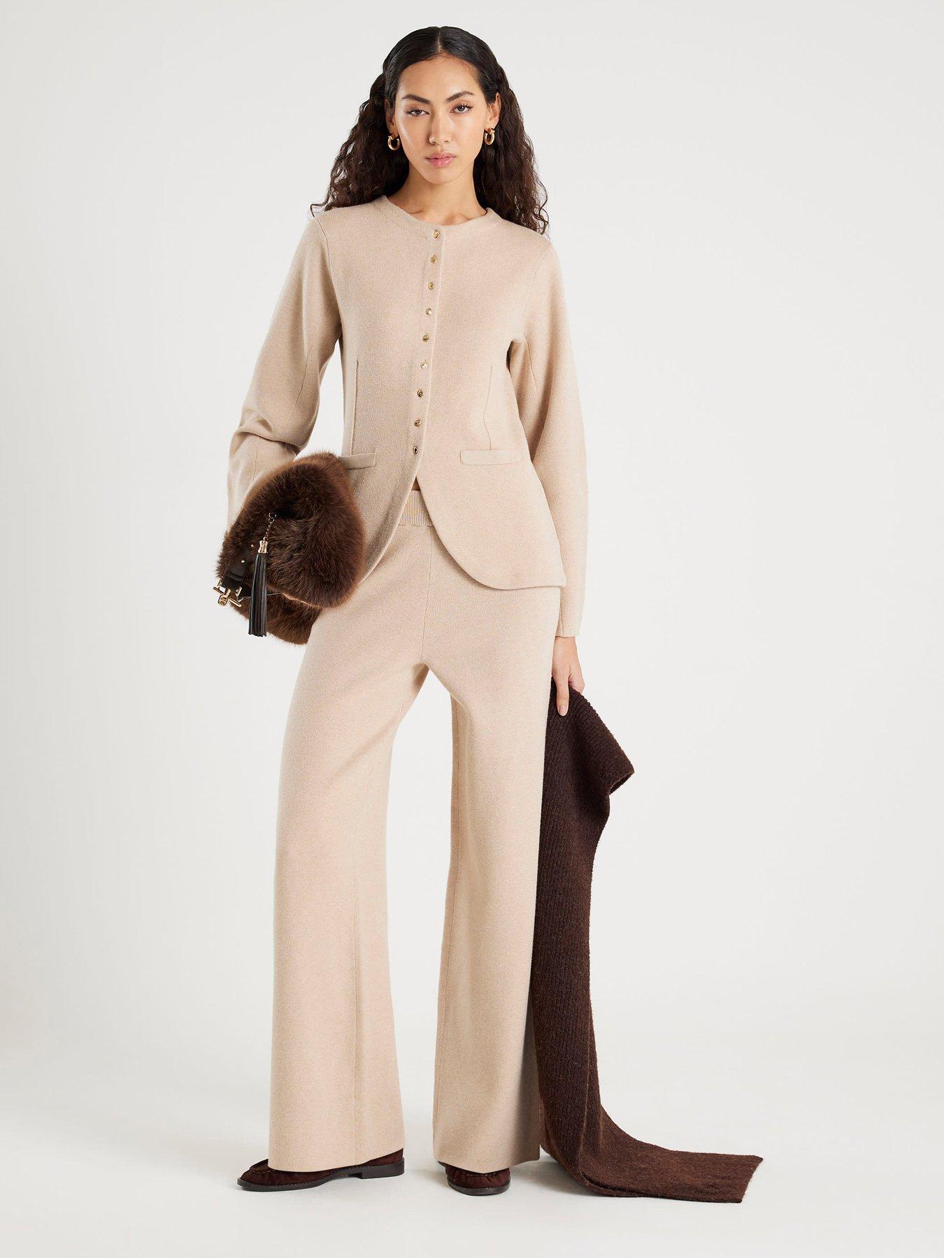 Image 1 of 4 of River Island Clean Structured Long Sleeve Cardigan - Beige