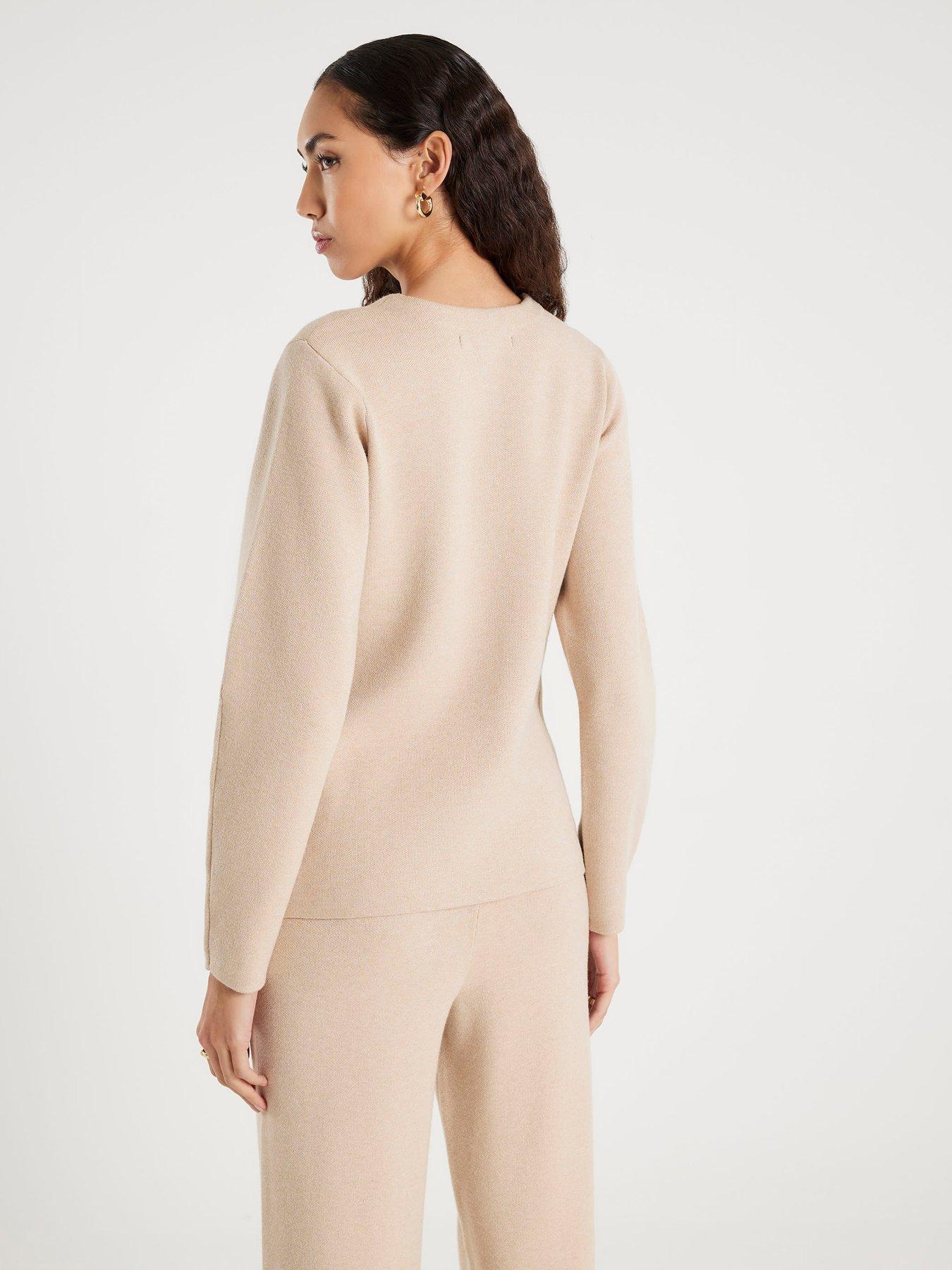 Image 2 of 4 of River Island Clean Structured Long Sleeve Cardigan - Beige