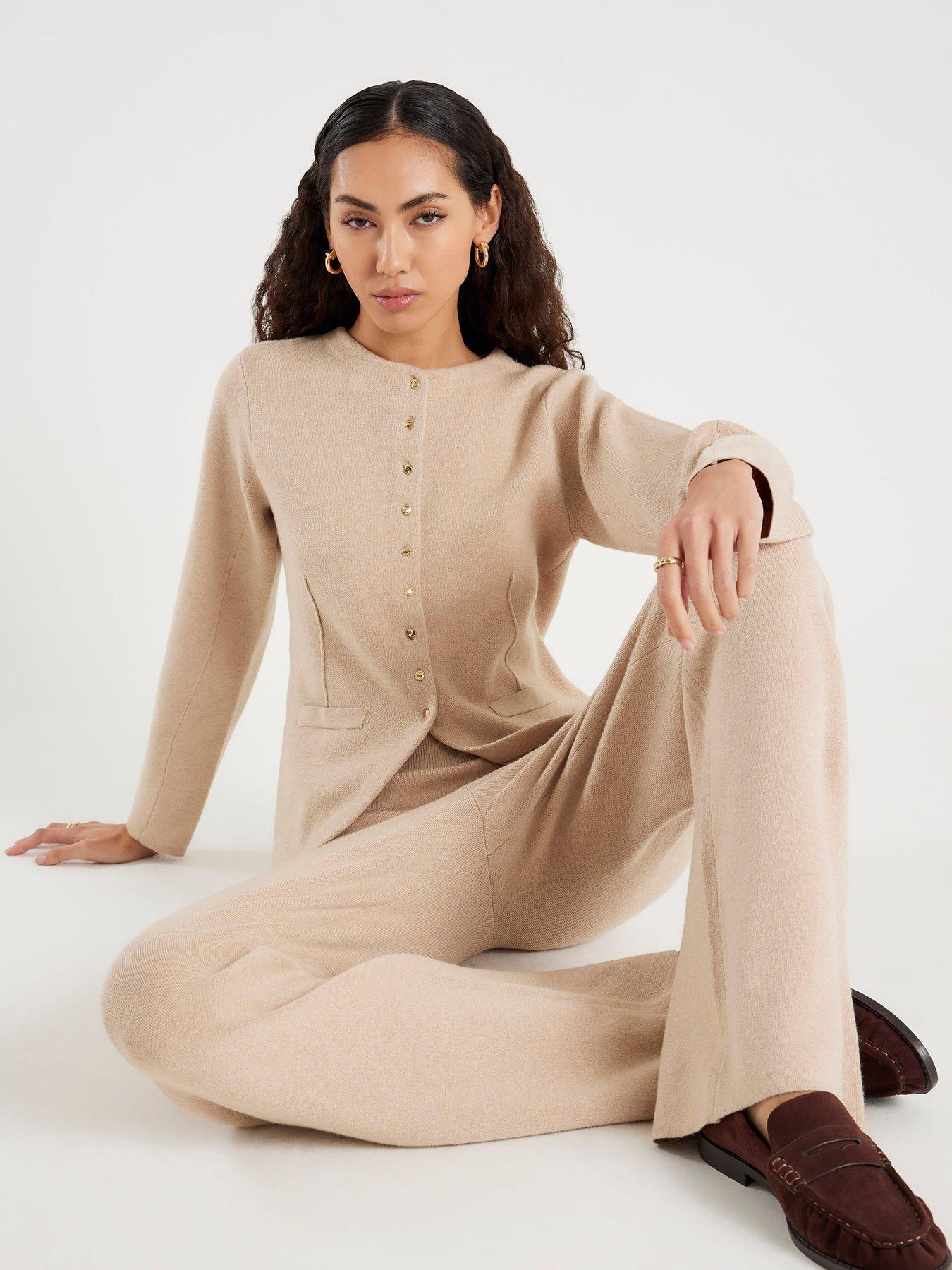 Image 3 of 4 of River Island Clean Structured Long Sleeve Cardigan - Beige