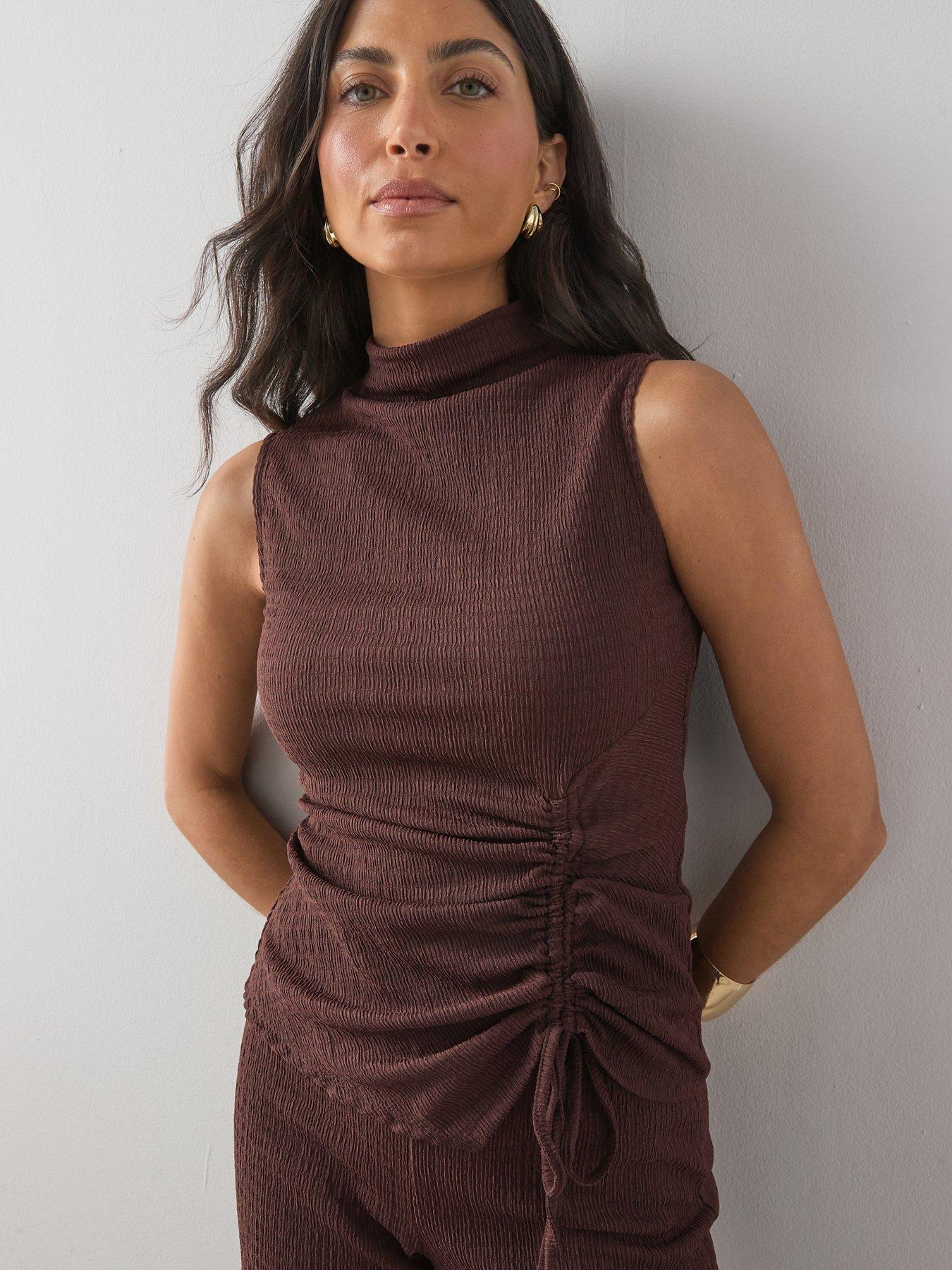 The Very Collection Ruched Textured Co-Ord Top - Brown