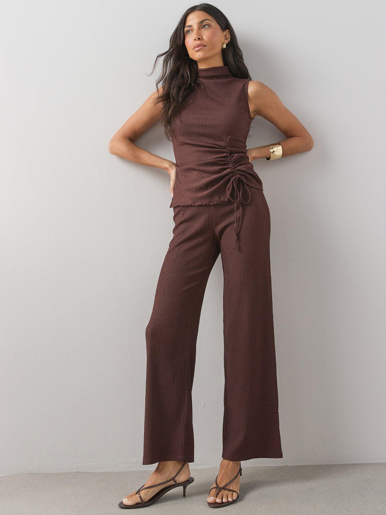 The Very Collection Textured Co-Ord Trouser - Brown