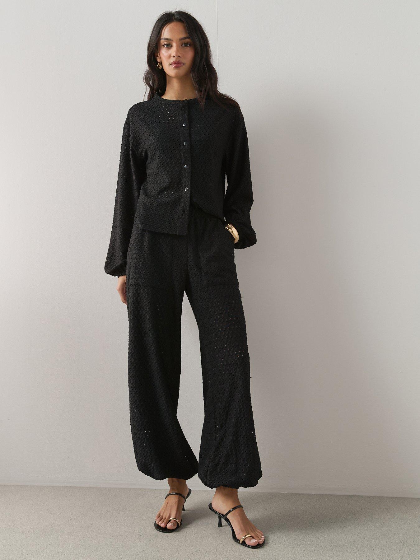 The Very Collection Crochet Cuffed Trouser Co-Ord - Black