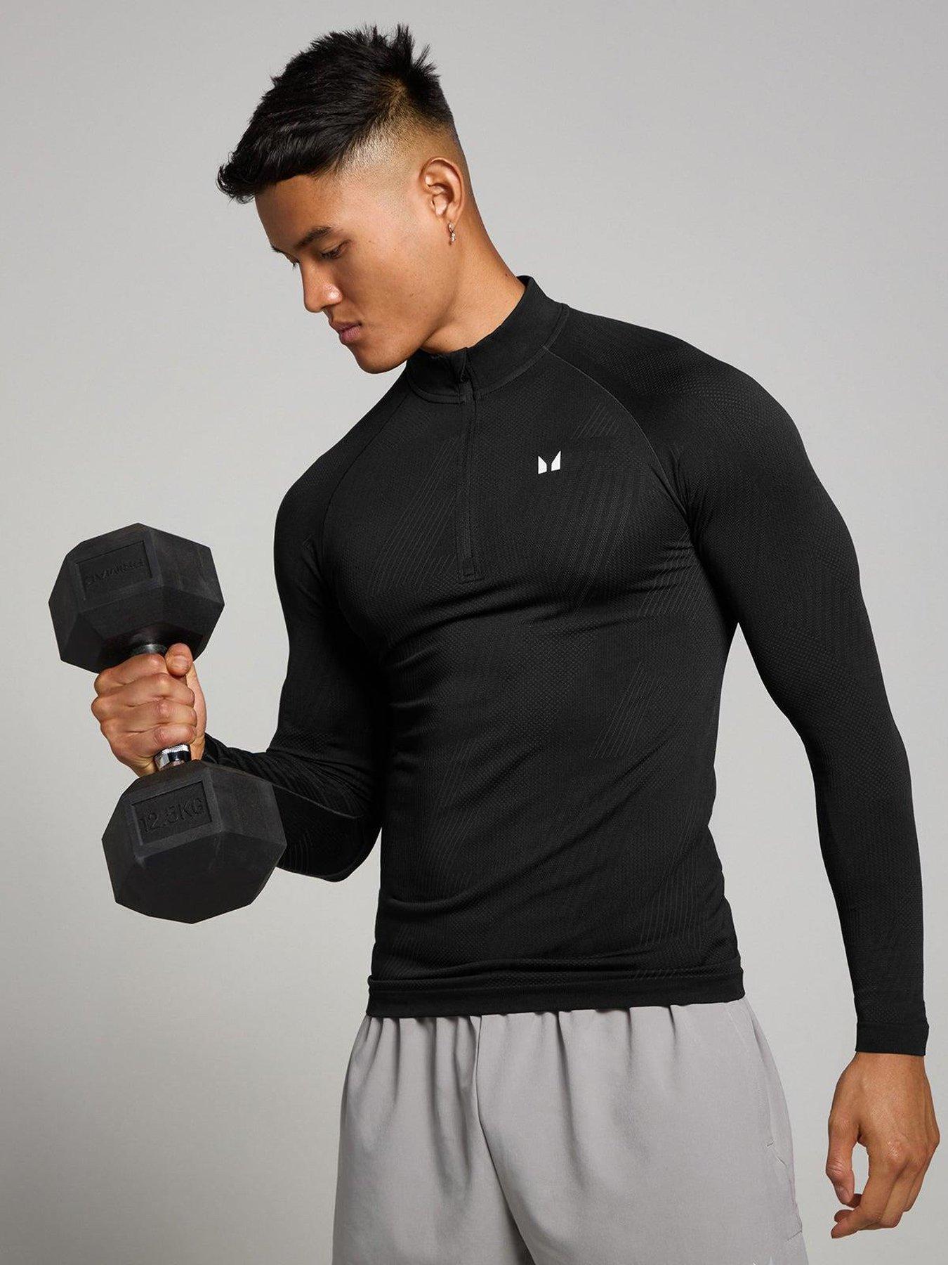MyProtein Mens Training Pillar Graphic Seamless 1/4 Zip - Black